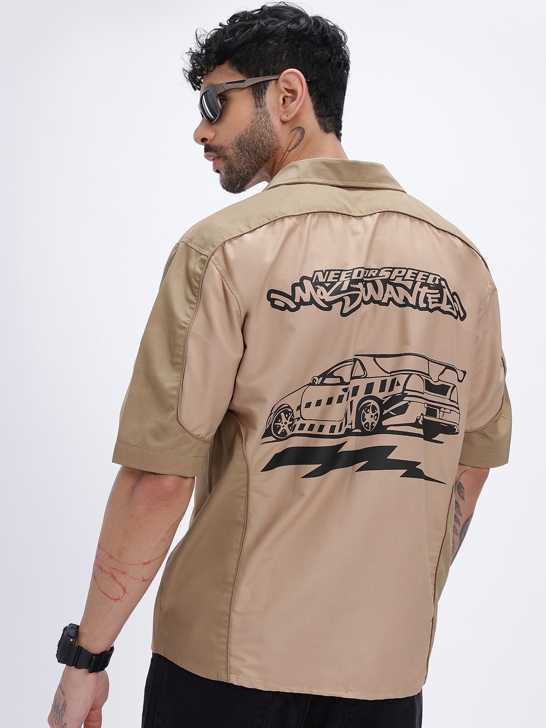 

glitchez Cool Graphic Colourblocked Printed Relaxed Fit Shirt, Brown