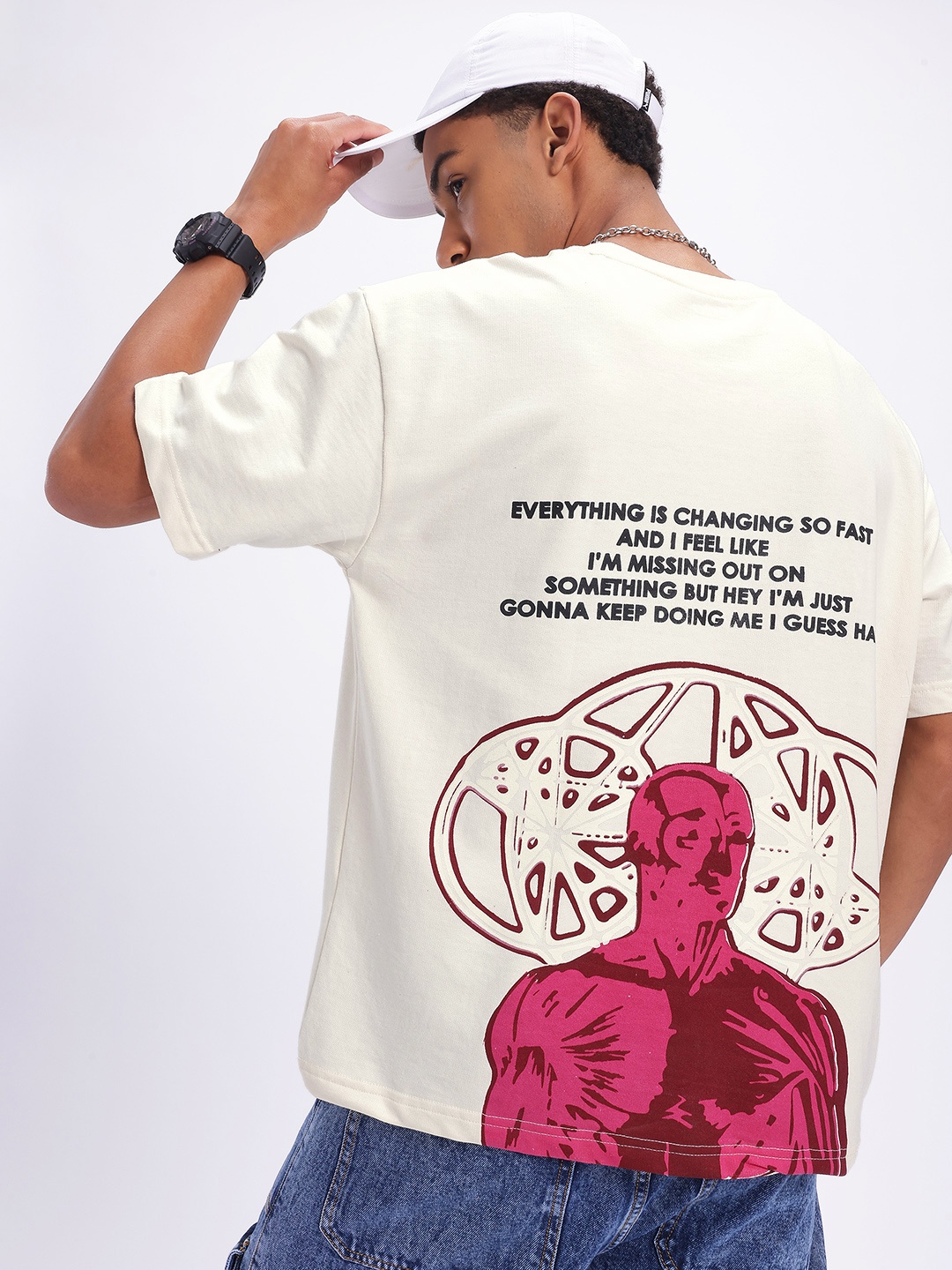 

glitchez Iconic Instincts Printed Oversized Fit T-shirt, White