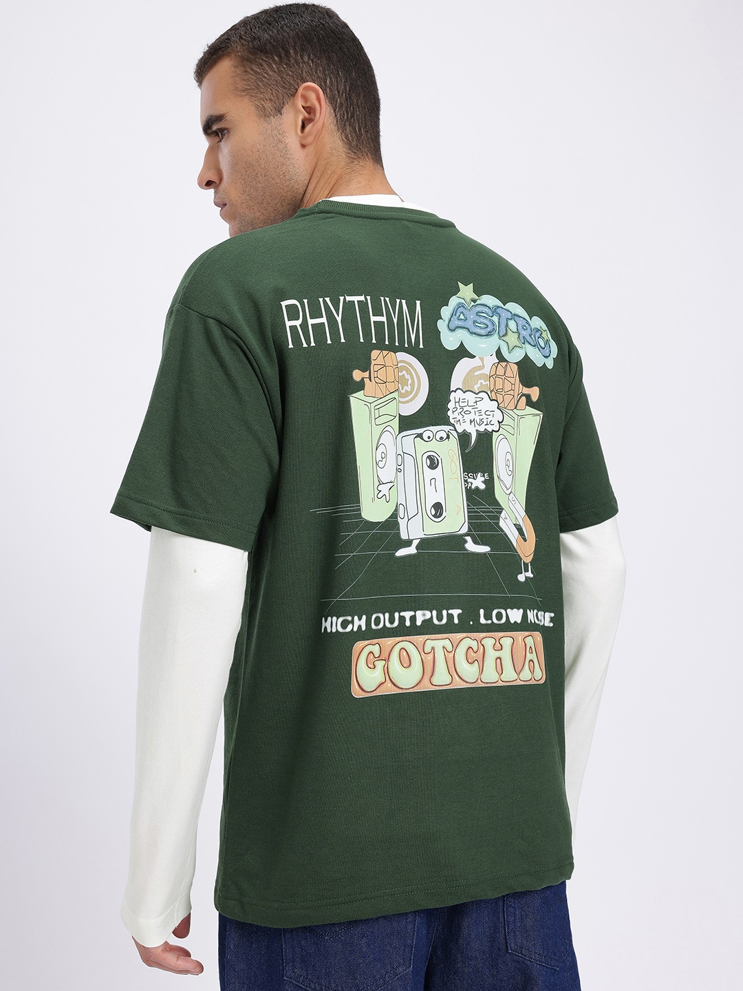 

glitchez Oddly Cool Printed Relaxed Fit T-shirt, Olive