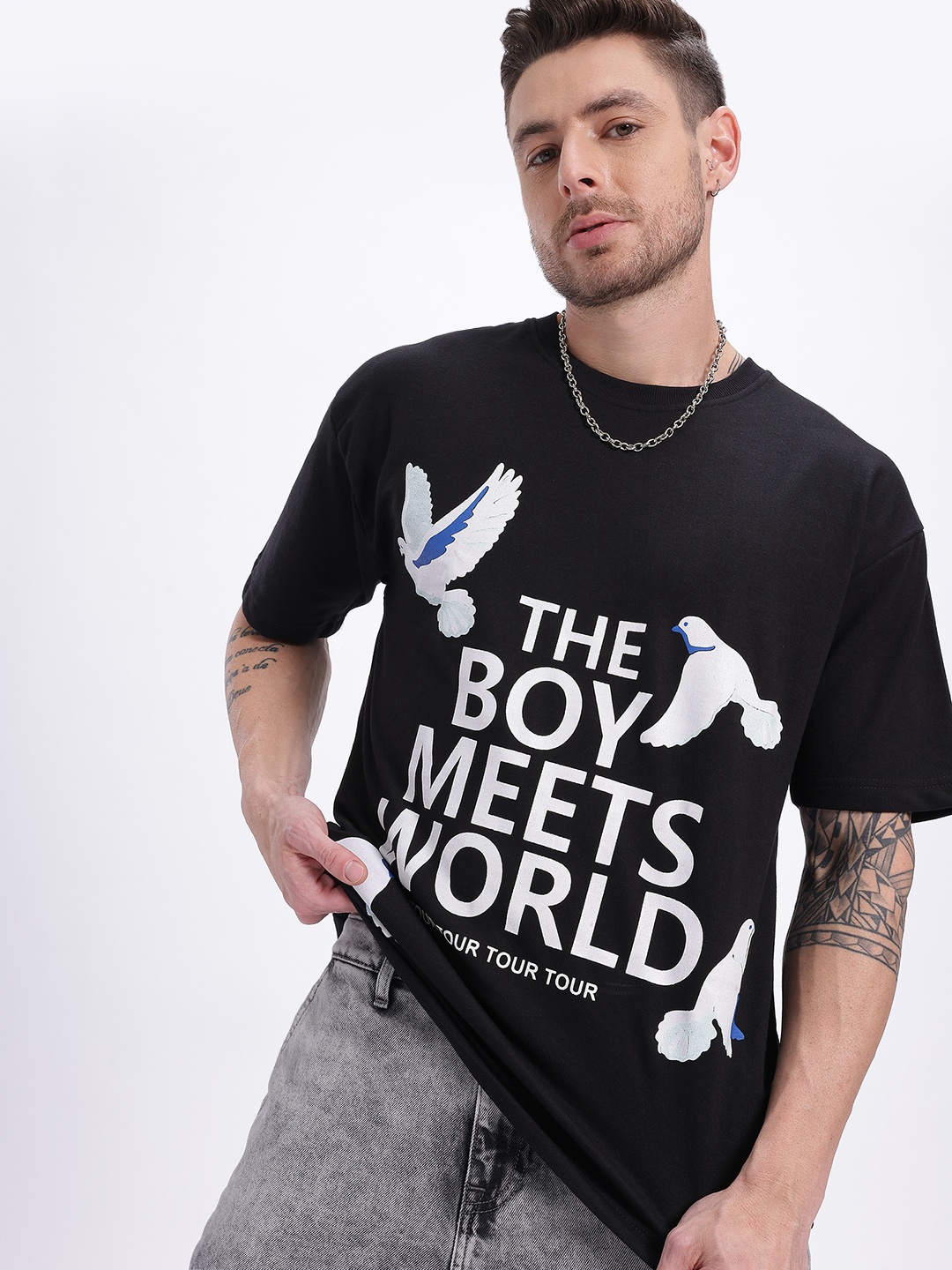 

glitchez Selfie Statement Printed Oversized Fit T-shirt, Black