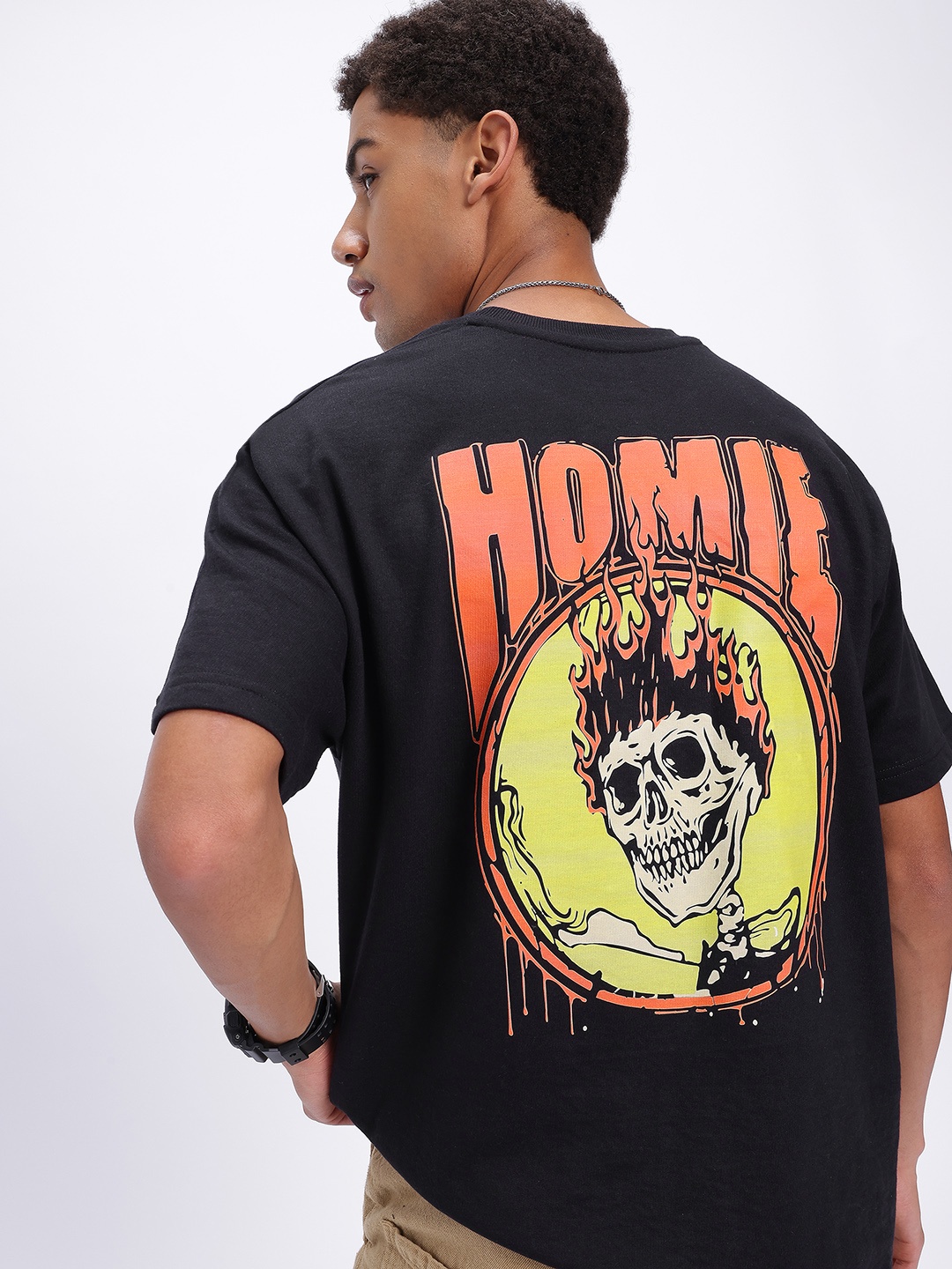 

glitchez Grunge Glow Printed Oversized Fit T-shirt, Black