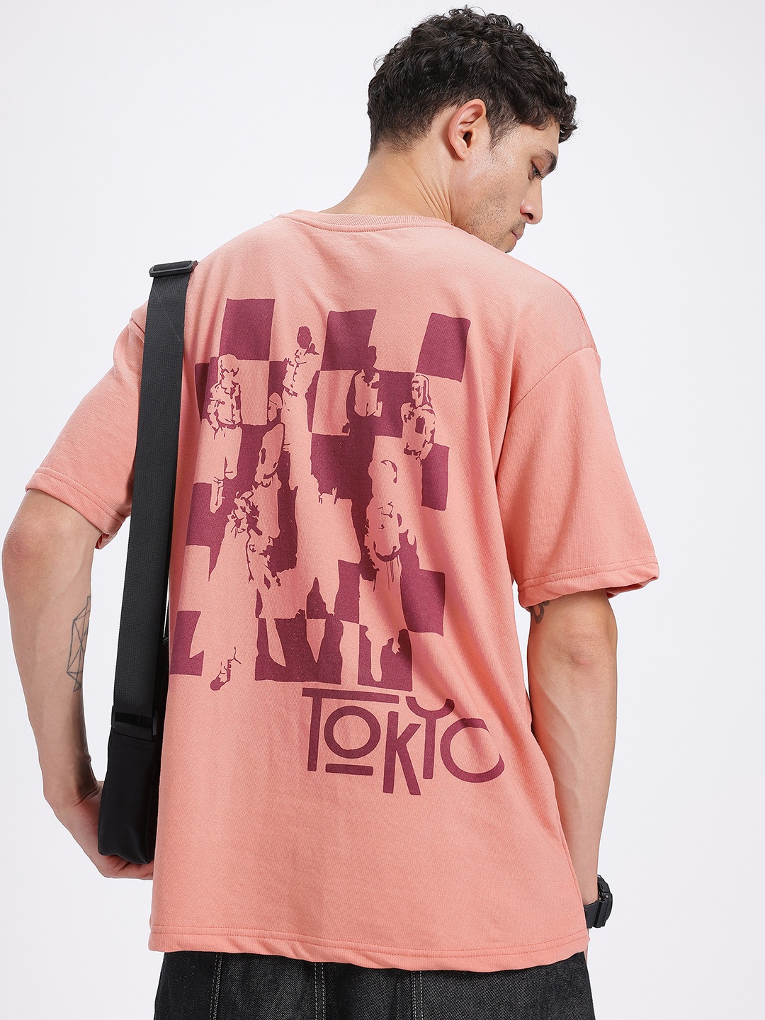 

glitchez Tokyo Tales Printed Relaxed Fit T-shirt, Peach