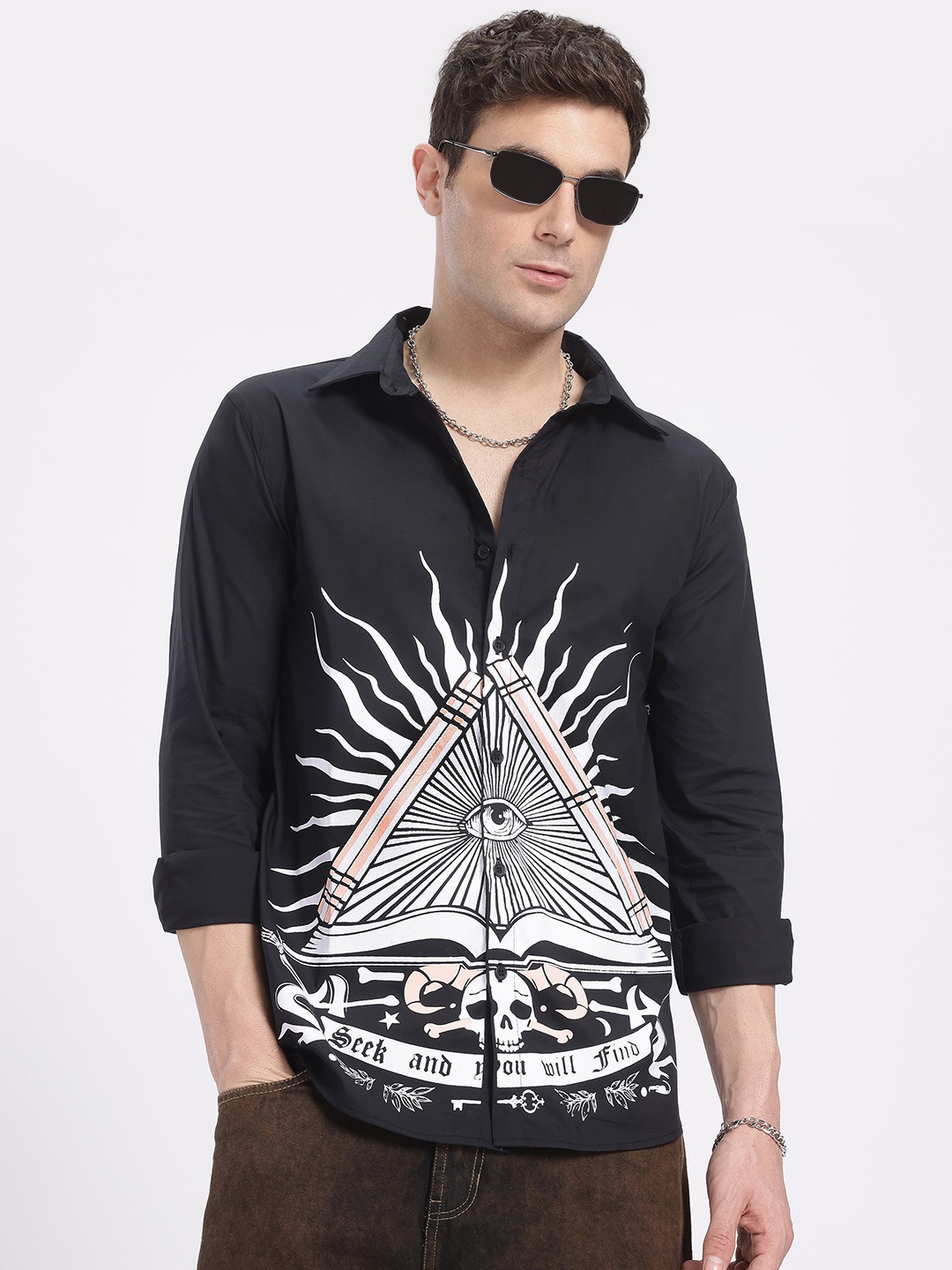 

glitchez Whimsical Wear Printed Relaxed Fit Shirt, Black