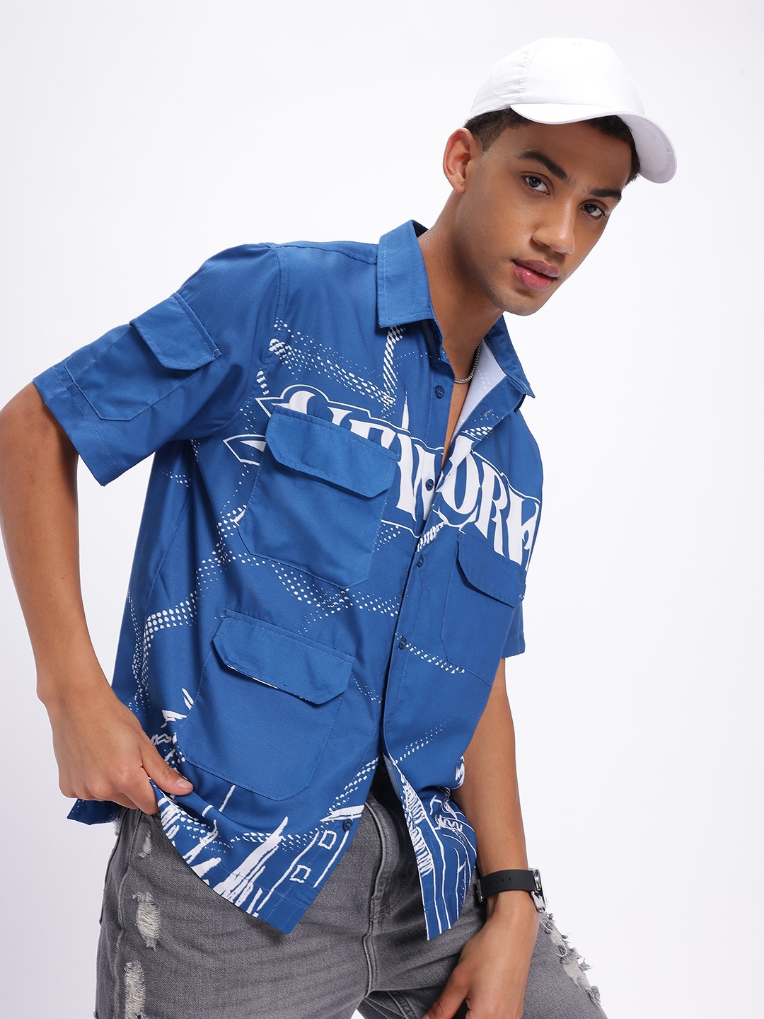 

glitchez Vacation Vibes Printed Relaxed Fit Shirt, Blue
