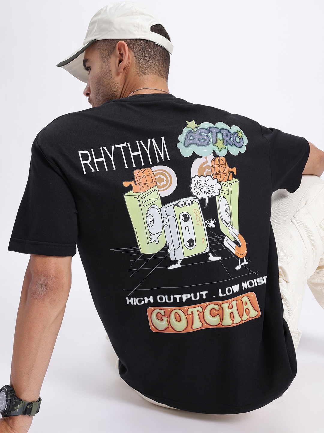 

glitchez Beat Theory Printed Oversized Fit T-Shirt, Black