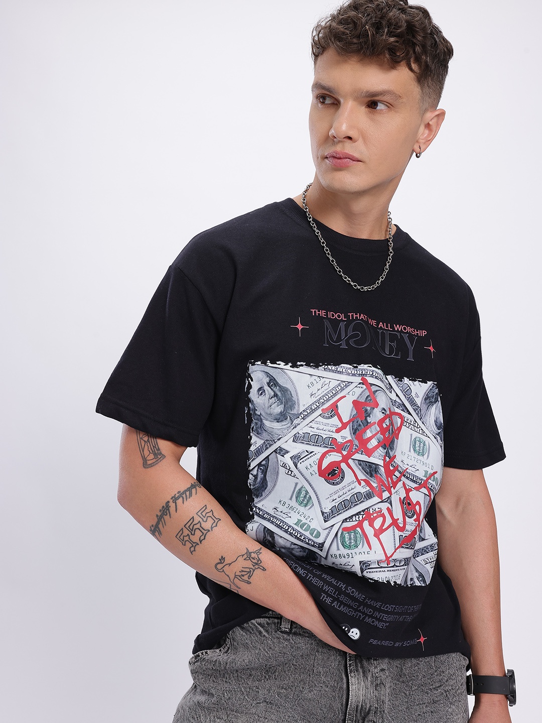 

glitchez Cosmic Vibes Printed Oversized Fit T-shirt, Black