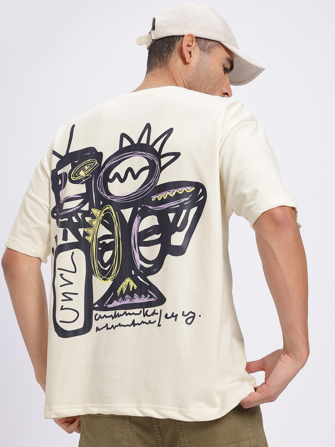 

glitchez Boldly Bizarre Printed Oversized T-shirt, Off white