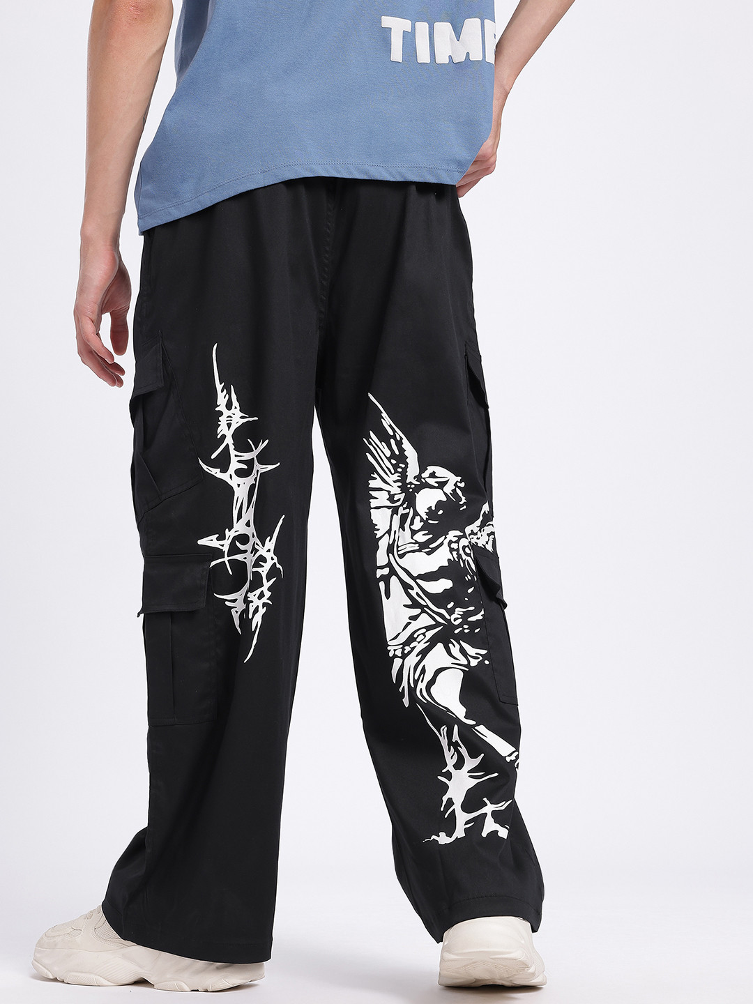 

glitchez Men Sketchy Graphic Loose Fit Cargos, Black