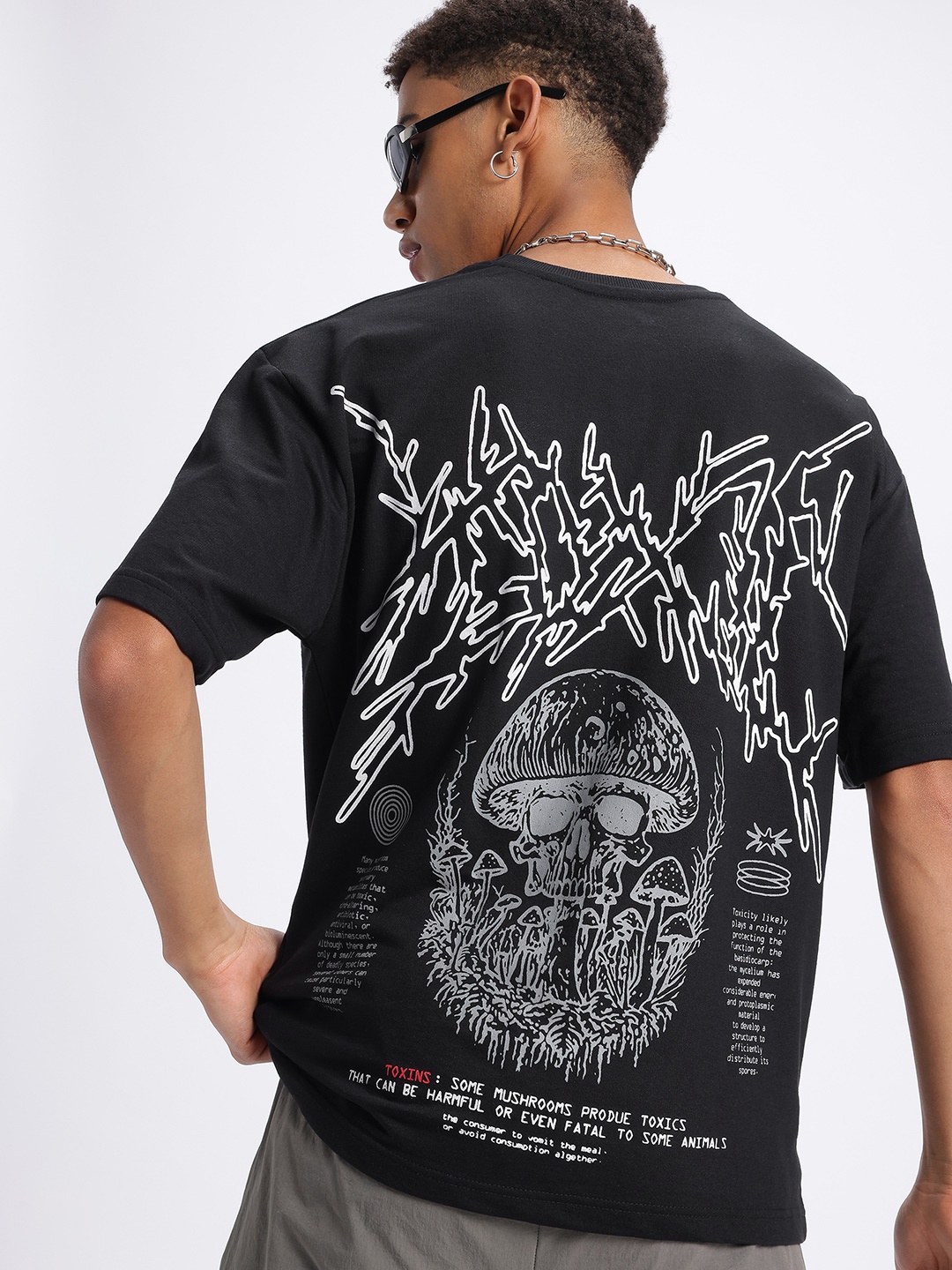 

glitchez Witty Wear Printed Oversized Fit T-shirt, Black