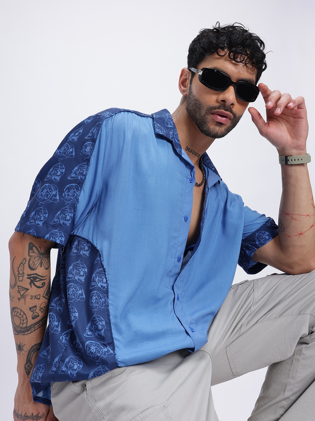 

glitchez Grunge Graphics Relaxed Shirt, Blue