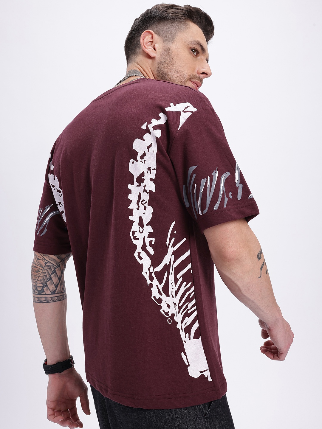 

glitchez Comfy Basics Printed Oversize T-shirt, Maroon