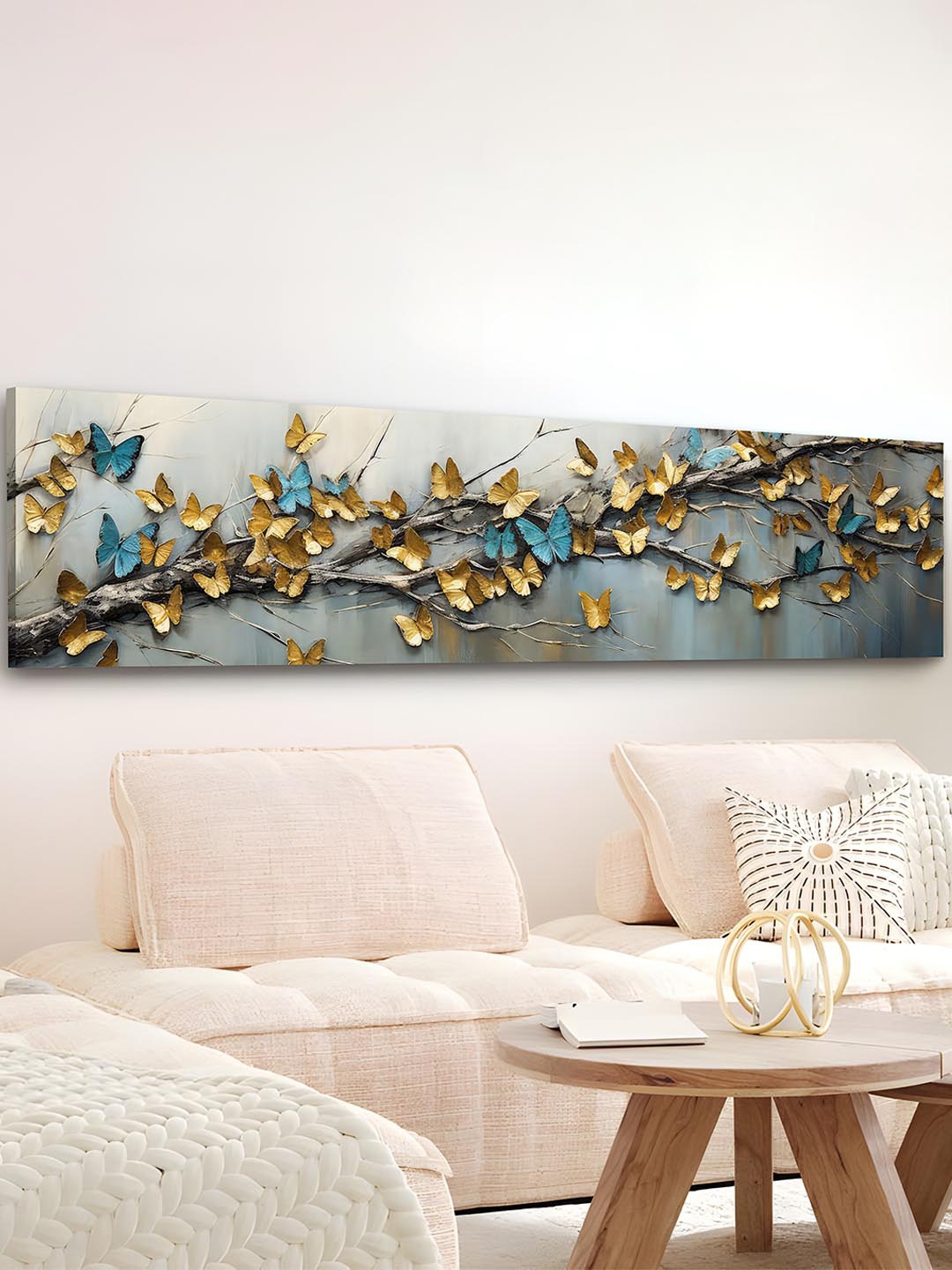 

Art Street Gold-Toned & Blue 1 Piece Canvas Birds and Animals Wall Paintings