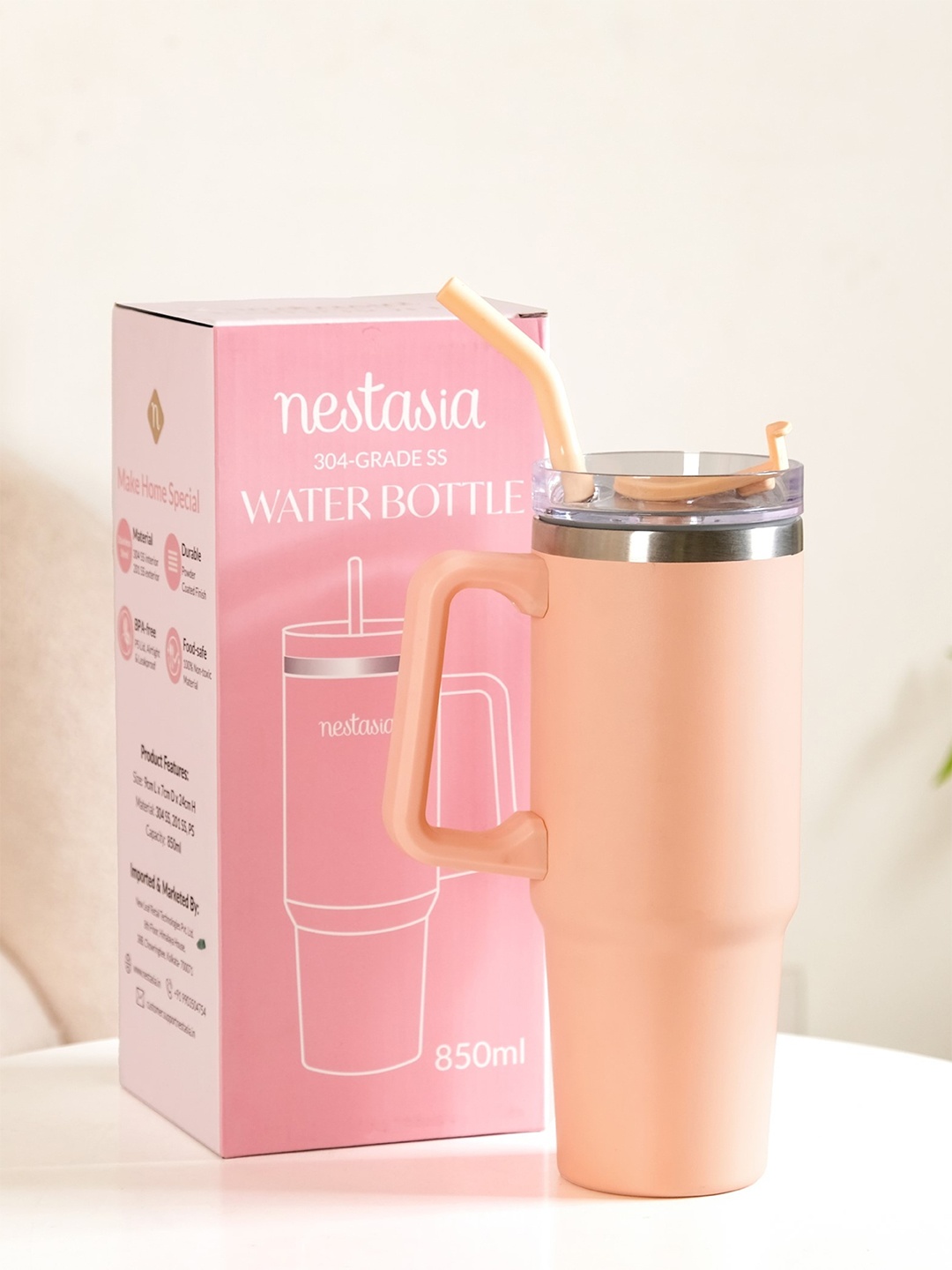 

Nestasia Peach-Coloured Stainless Steel Double Wall Vaccum Water Bottle Soft Apricot 850ml