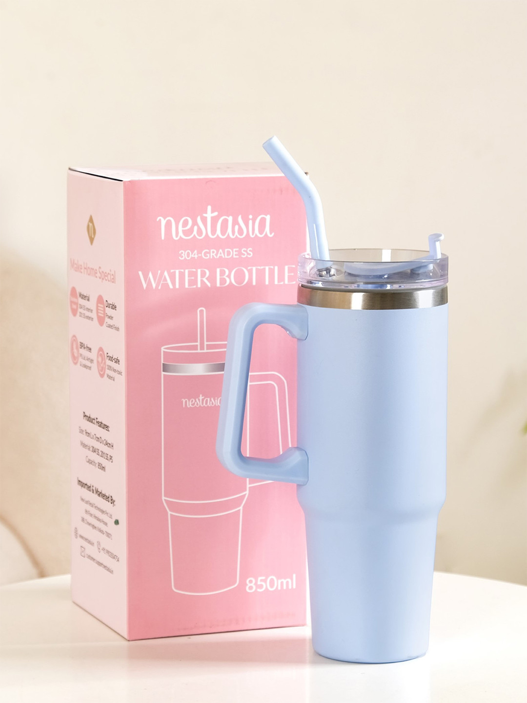 

Nestasia Blue Stainless Steel Insulated Water Bottle With Handle 850ml
