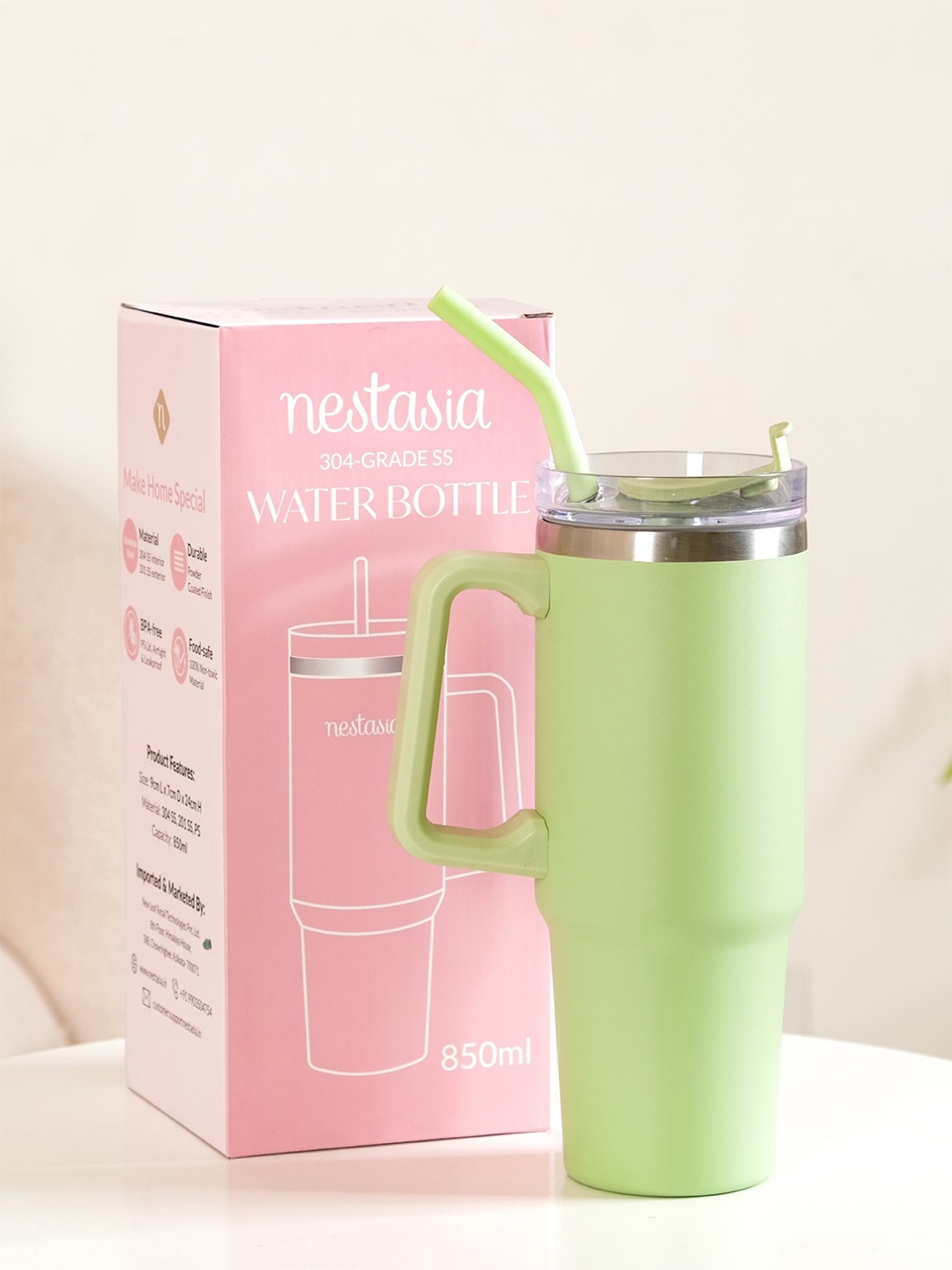 

Nestasia Mint Green Vacuum Insulated Gym Water Bottle 850ml