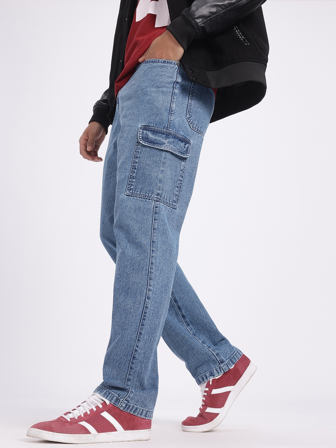 

glitchez Men Denim Utility Regular Fit Cargo-Style Jeans, Navy blue