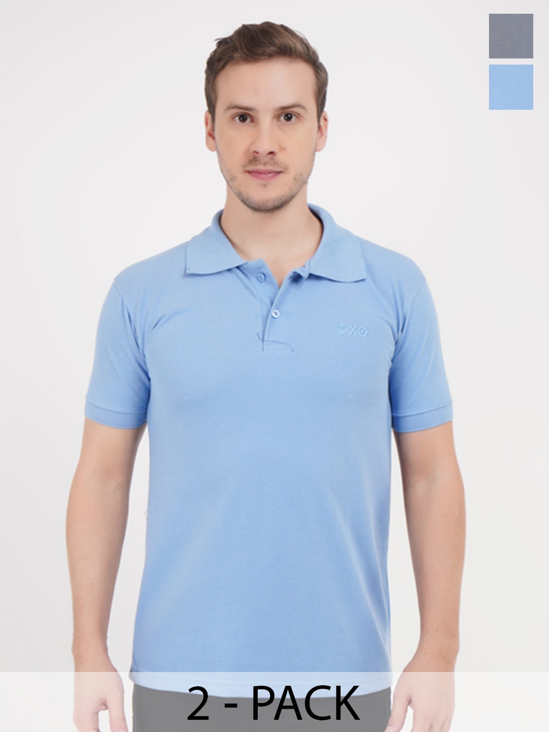 

XO Celebrating Love Men Pack Of 2 Solid Polo Collar Cotton T-shirts, Blue