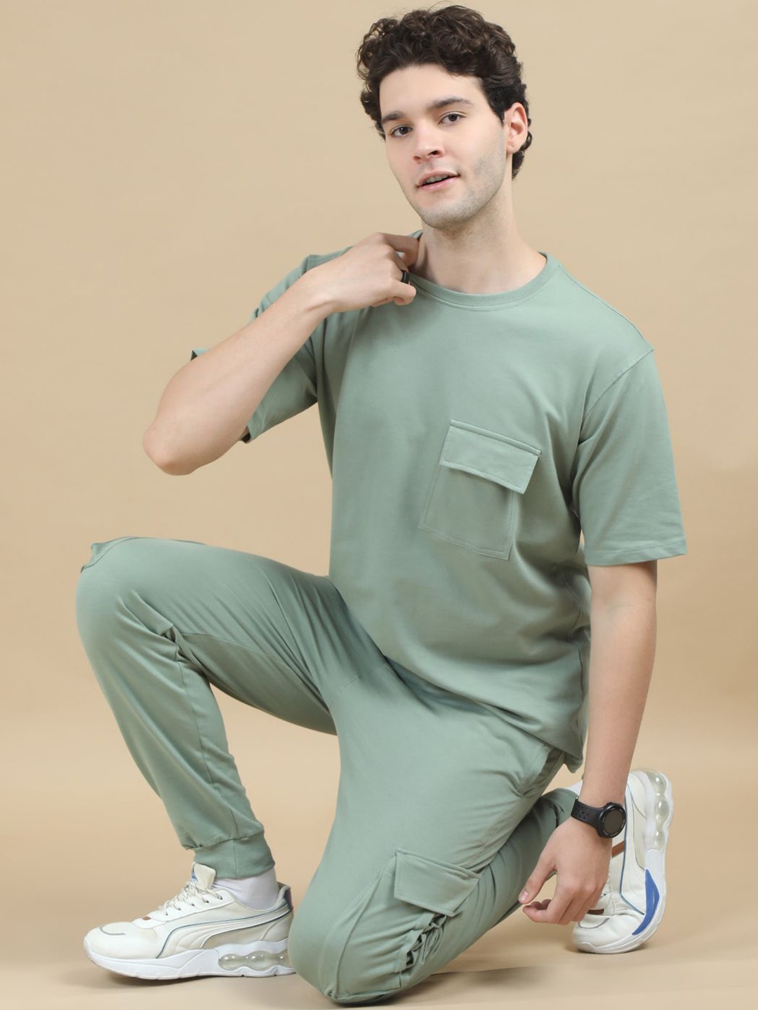 

Bushirt Pure Cotton T-Shirt With Joggers Co-Ords, Green