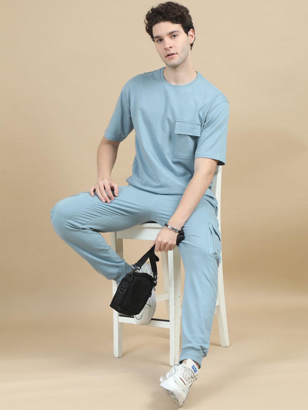

Bushirt Pure Cotton Oversized T-Shirt & Joggers Co-Ords, Blue