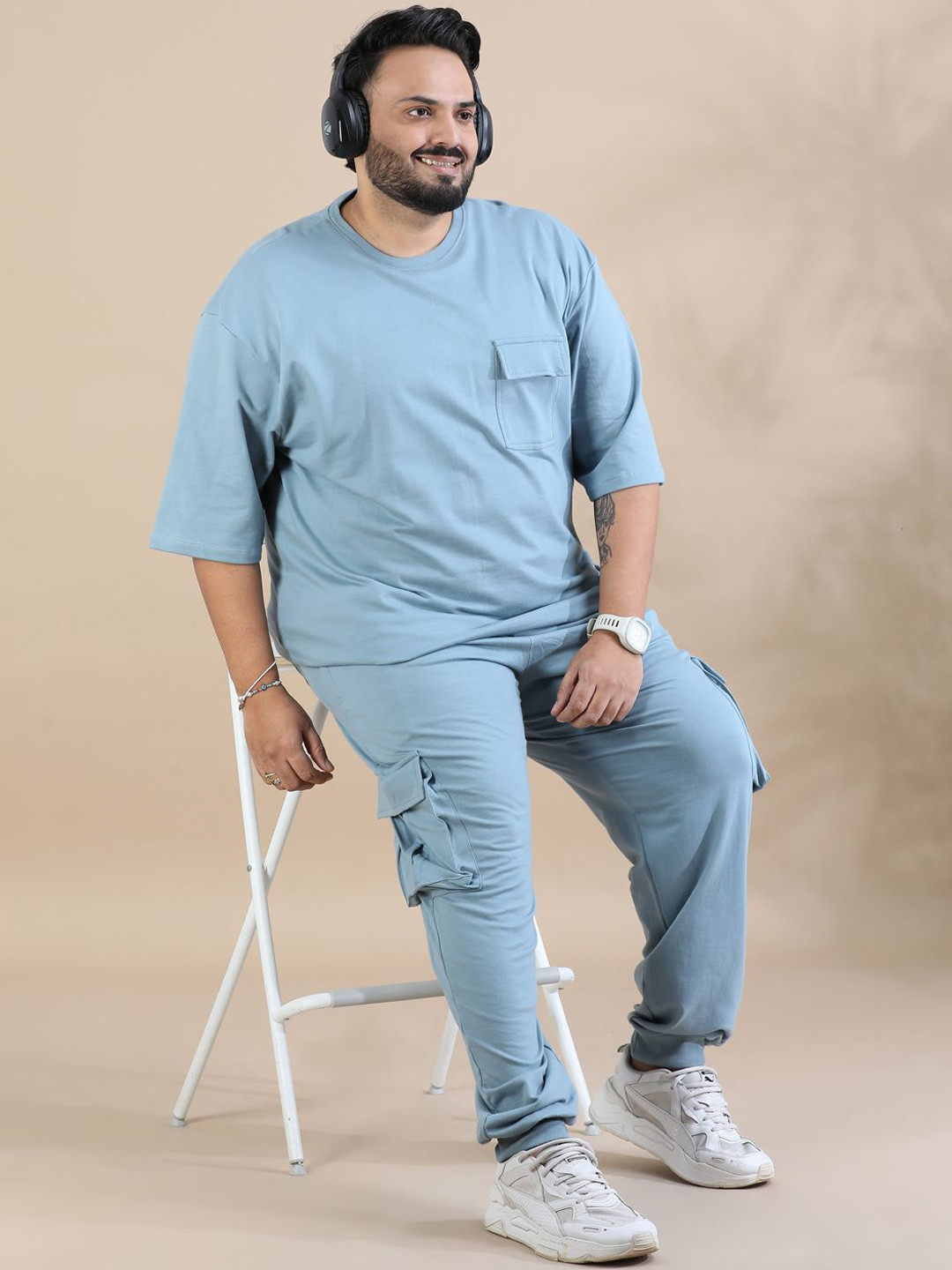

Bushirt Pure Cotton Oversized T-Shirt & Joggers Co-Ords, Blue