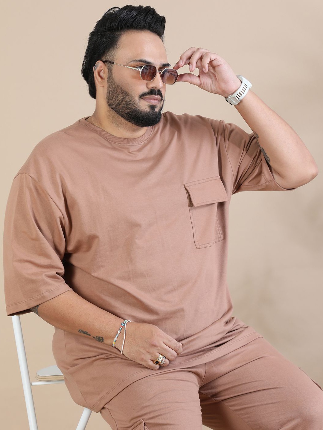 

Bushirt Pure Cotton T-shirt With Jogger Co-Ords, Brown