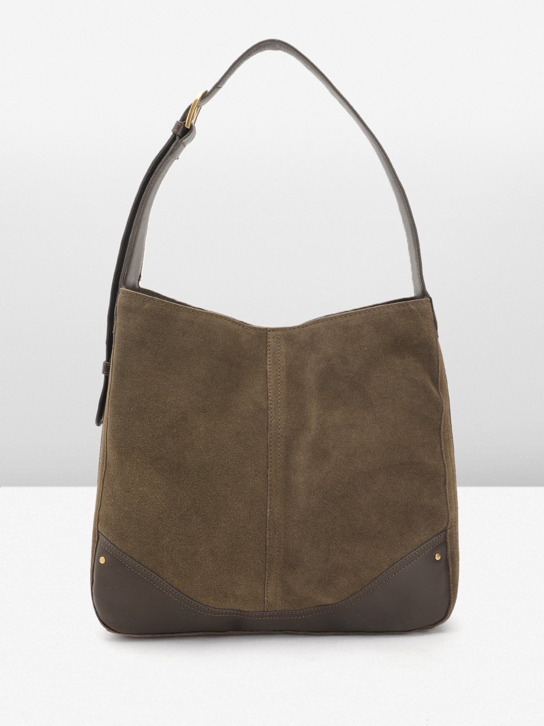 

MANGO Leather Structured Shoulder Bag with Buckle Detail, Brown
