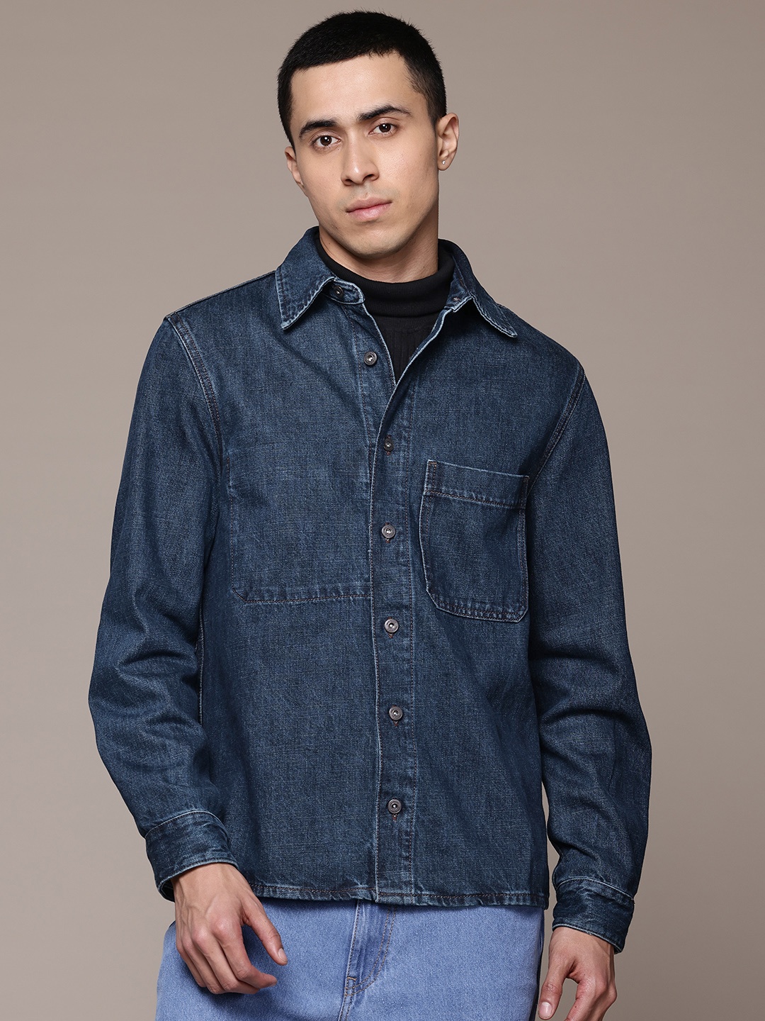 

MANGO MAN Denim Shacket, Blue