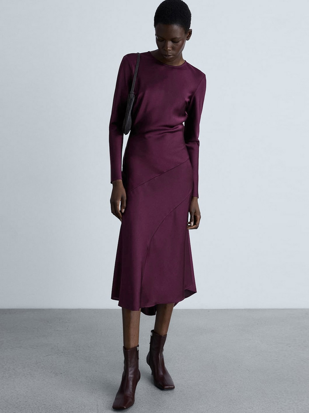 

MANGO Satin Sheath Midi Dress, Burgundy