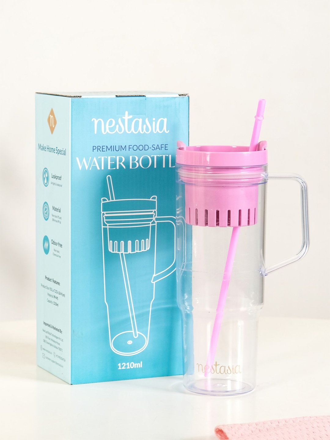 

Nestasia Pink & Transparent Water Bottle With Detachable Fruit Infuser 1210ml
