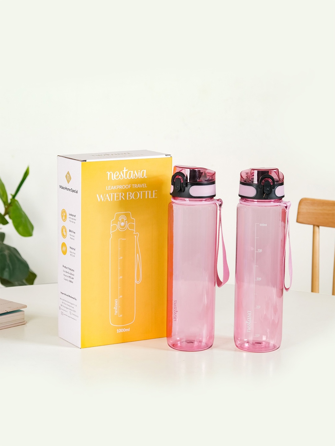 

Nestasia Pink & Black 2 Pieces Spillproof Lightweight Water Bottles 1000ml
