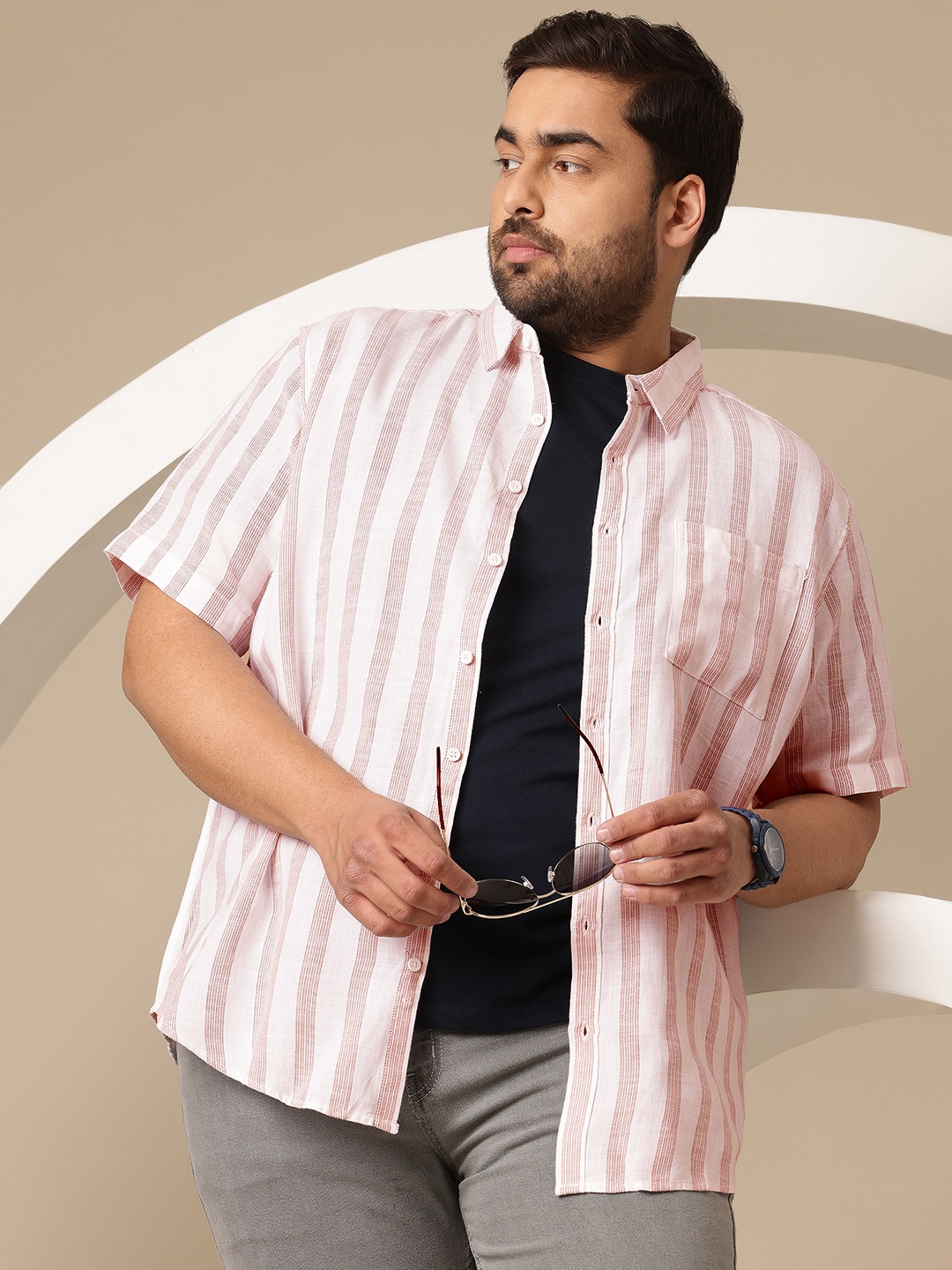 Sztori Plus Size Striped Casual Shirt, White