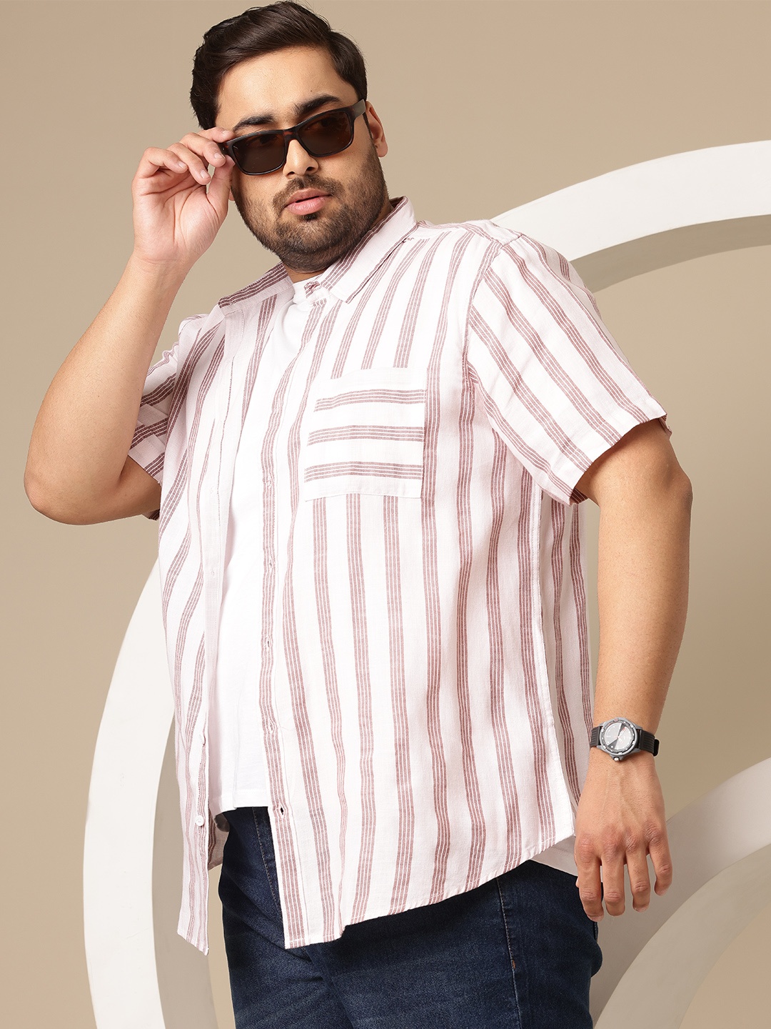 

Sztori Men Plus Size Striped Casual Shirt, White