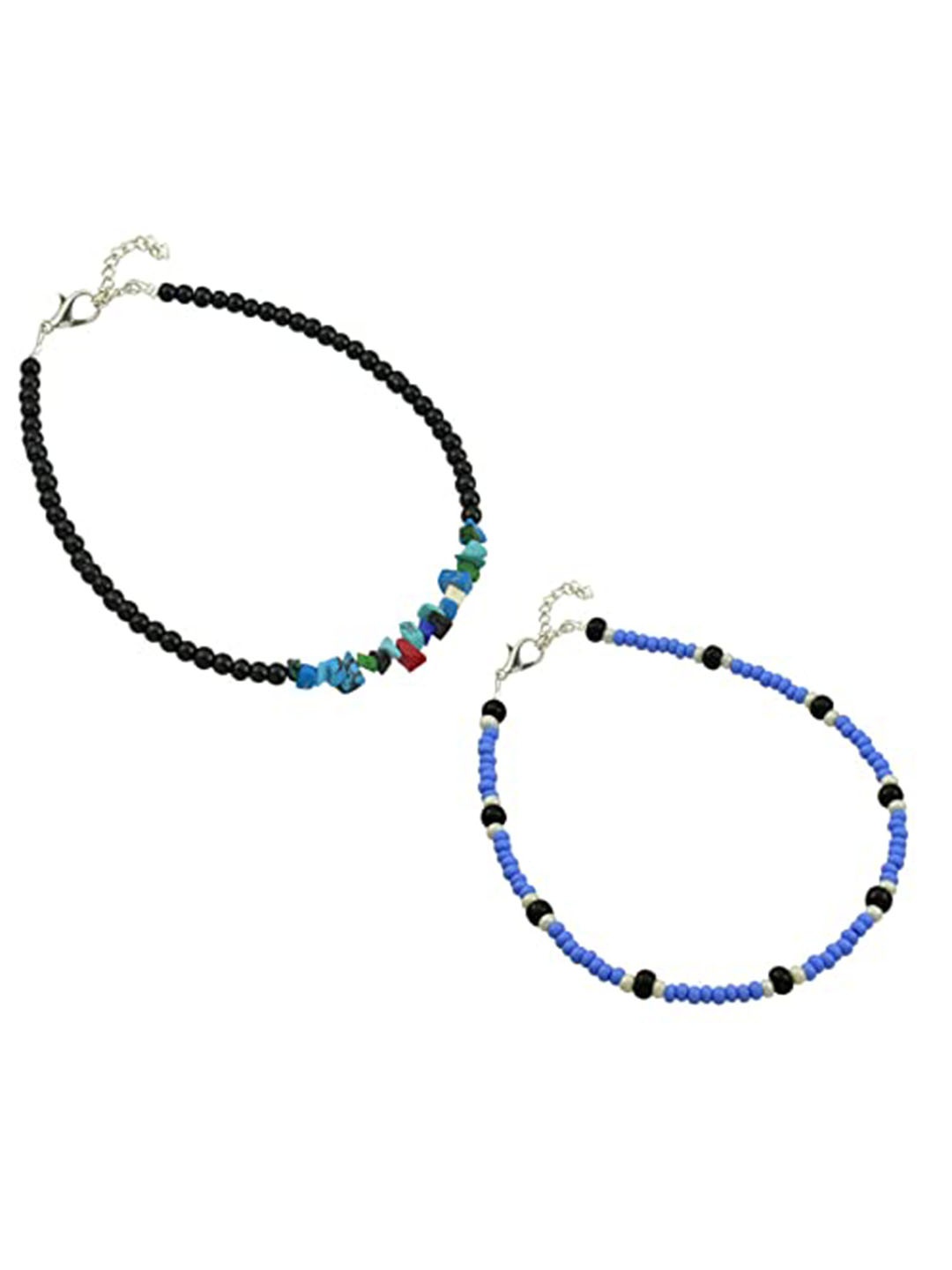 

HIGH TRENDZ Women Set of 2 Anklets, Black