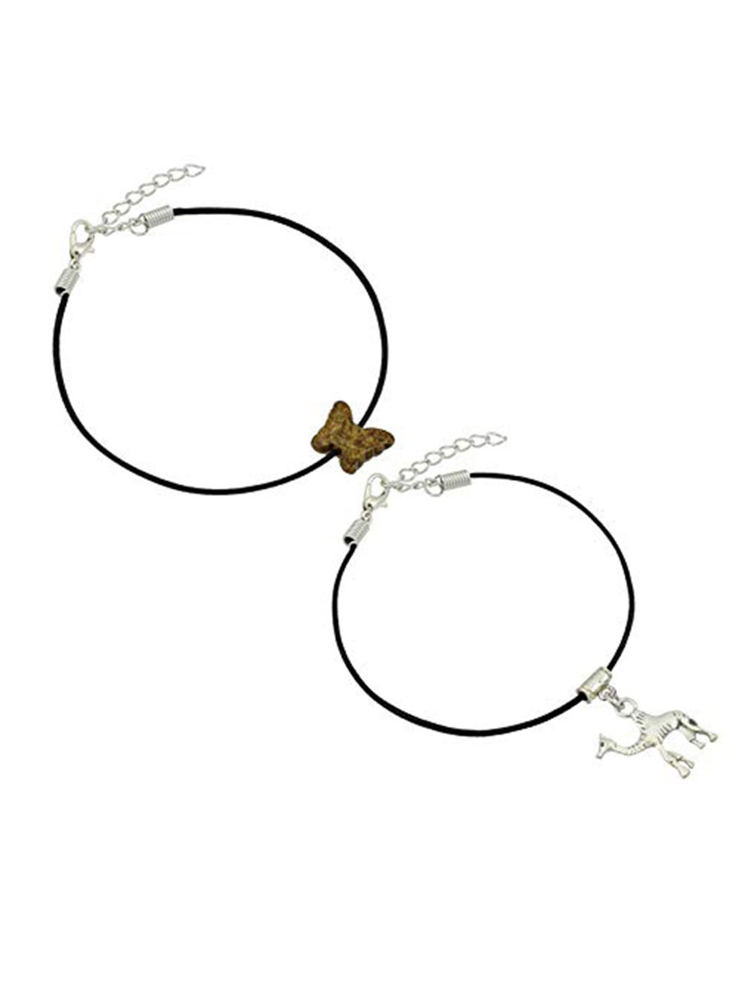 

HIGH TRENDZ Women Set of 2 Anklets, Black
