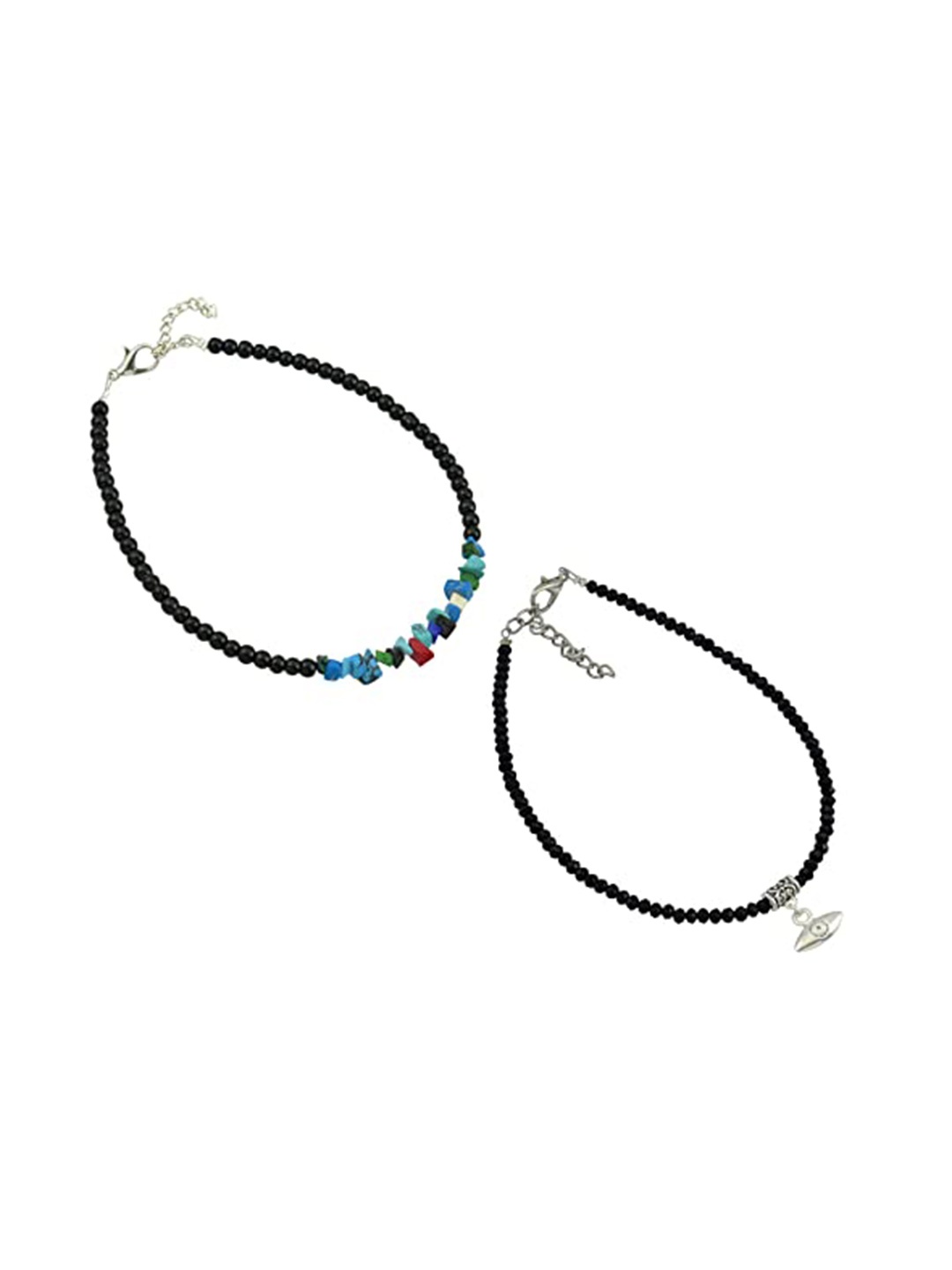 

HIGH TRENDZ Women Set of 2 Anklets, Black