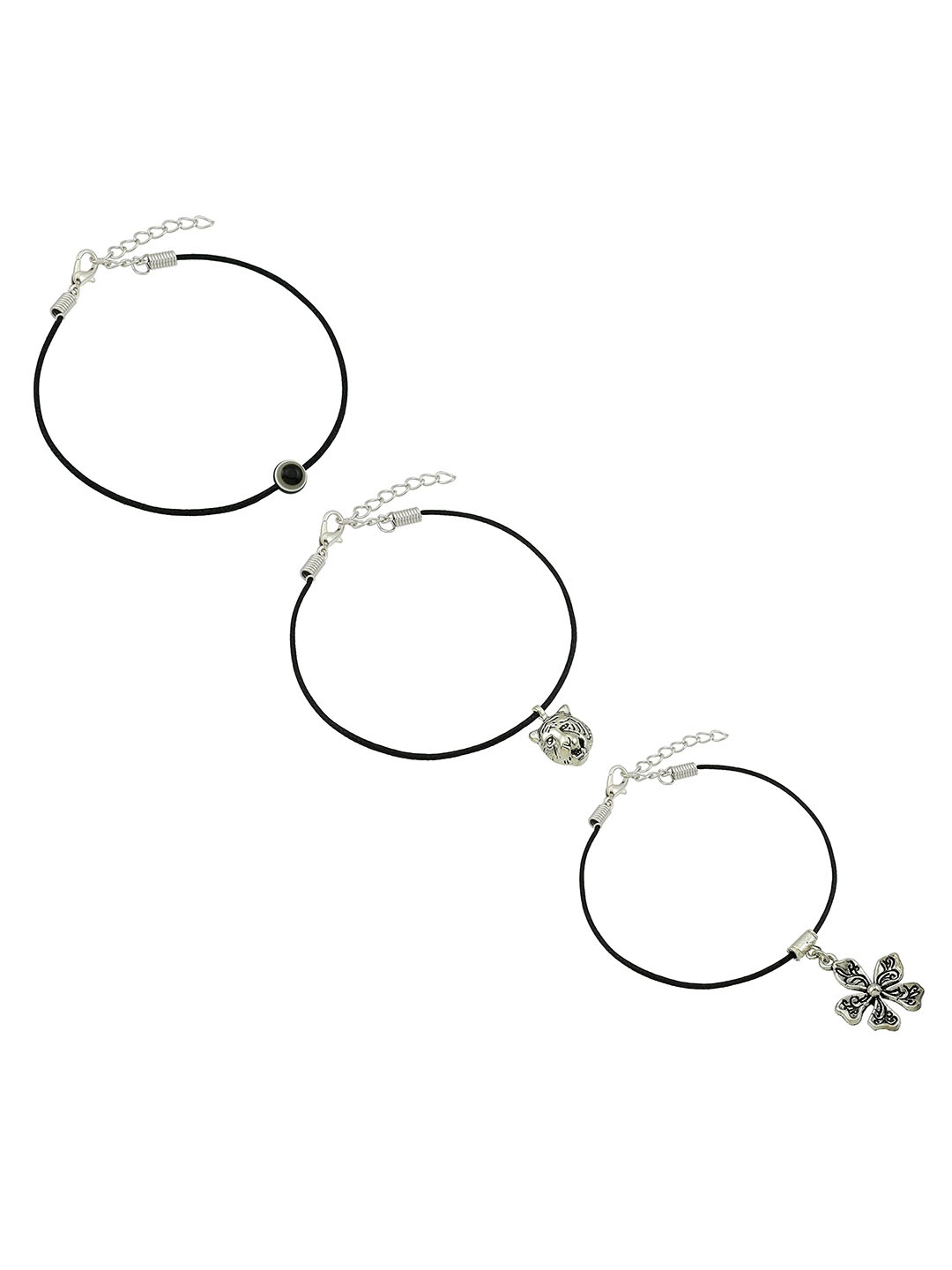 

HIGH TRENDZ Women Set of 3 Anklets, Black