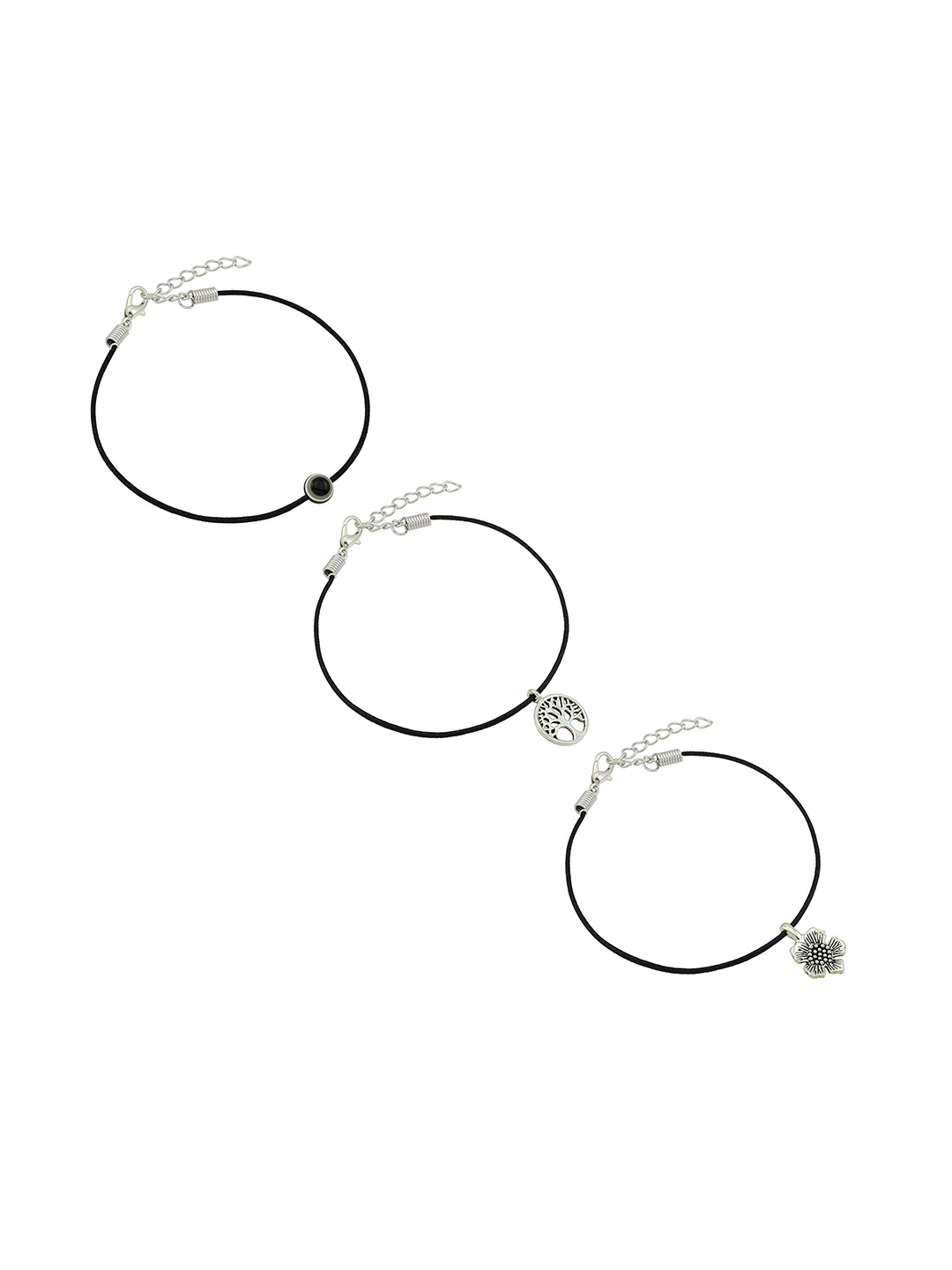 

HIGH TRENDZ Women Set of 3 Anklets, Black