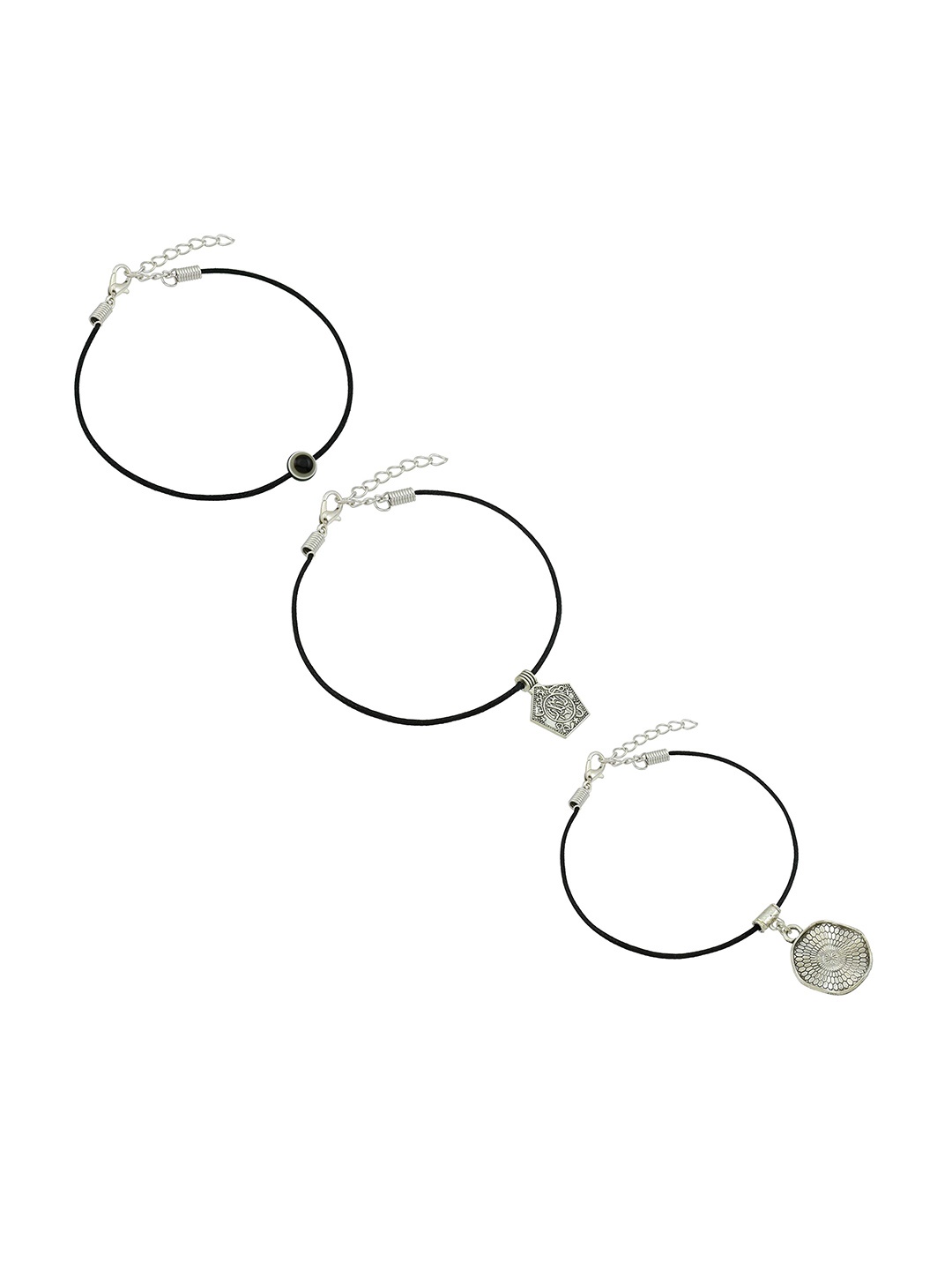 

HIGH TRENDZ Women Set of 3 Anklets, Black