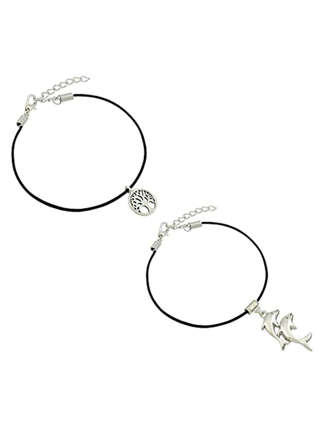 

HIGH TRENDZ Women Set of 2 Anklets, Black
