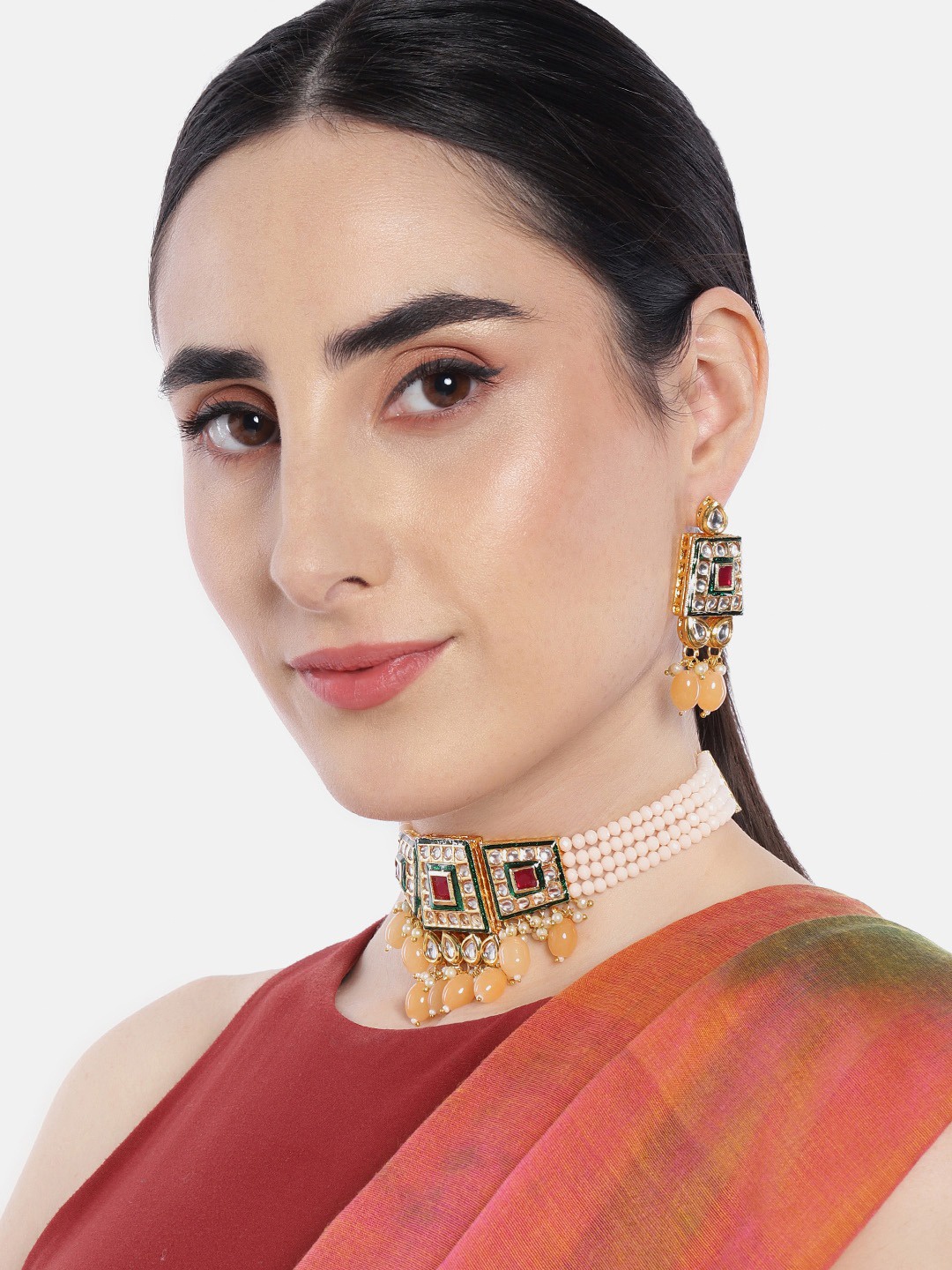 

Anouk Women Gold Plated Embellished with Beads Kundan Choker Necklace Set