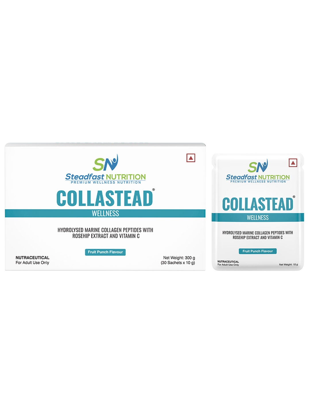 

Steadfast Nutrition CollaStead Marine Collagen Fruit Punch Flavour 30 Sachets 300g, White