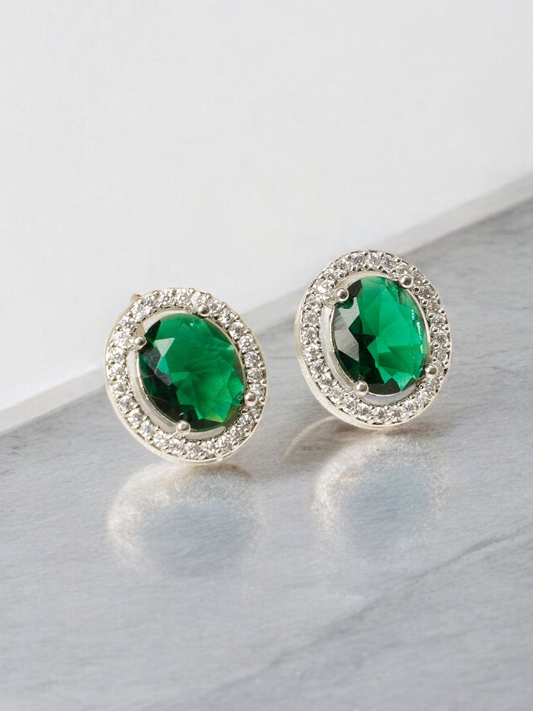

Silver-Plated Contemporary AD Studded Stud Earrings
