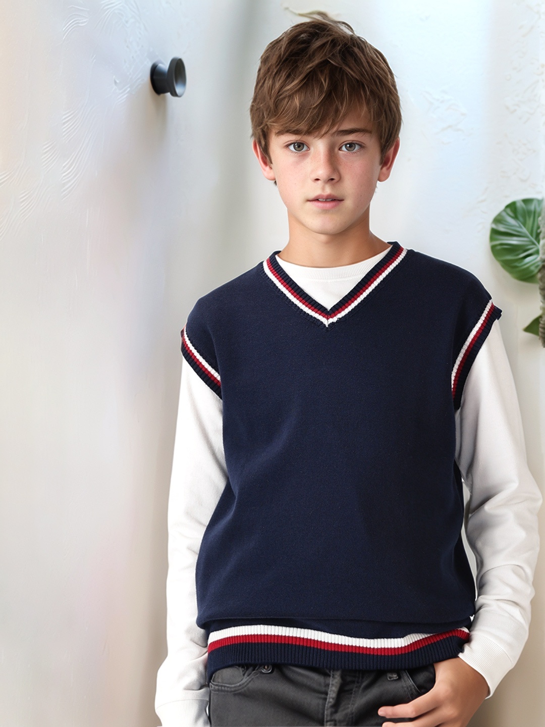 

Nautica Boys Colourblocked Vest Sweater, Navy blue