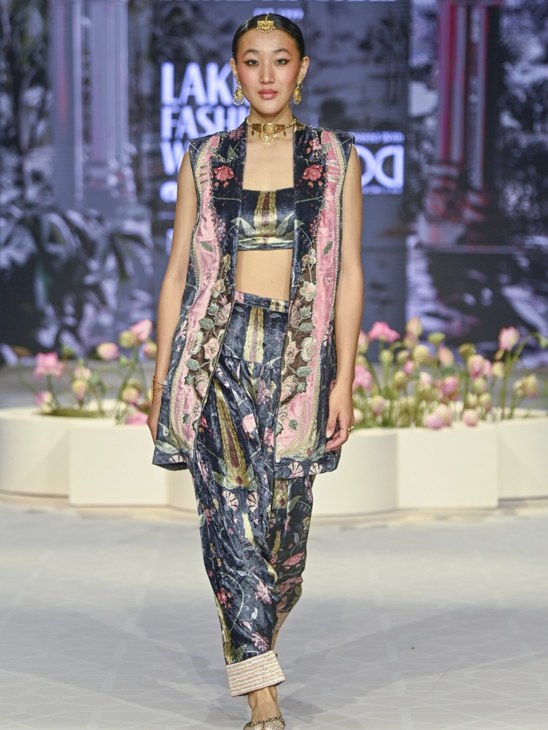 

Payal Singhal Embroidered Off-Shoulder Velvet Maxi Dress, Multi