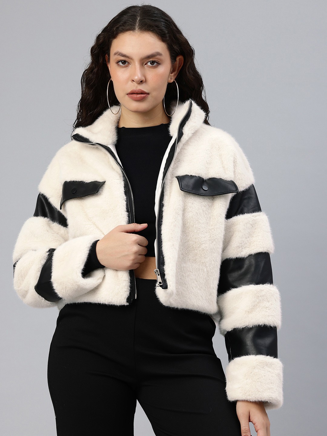 

London Rag Tailored Faux Fur Jacket, Cream
