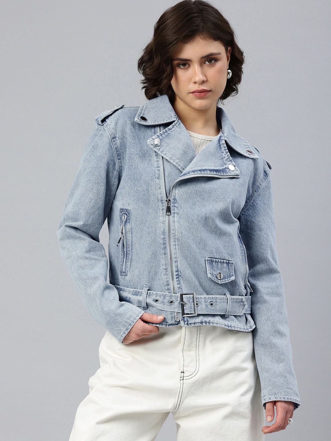 

London Rag Notched Lapel Collar Pure Denim Jacket, Blue
