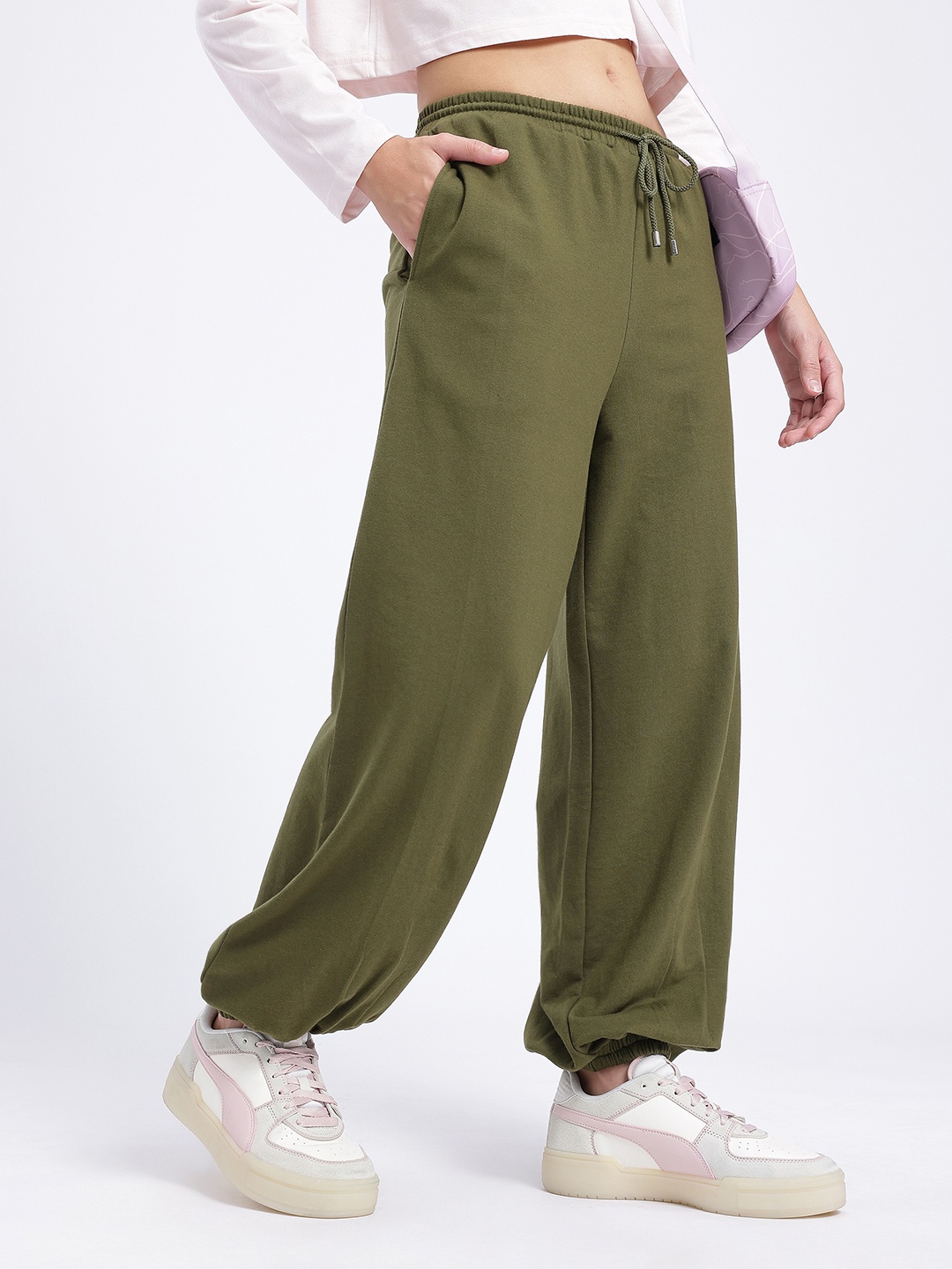 

glitchez Women Comfortable Basic Loose Fit Joggers, Olive
