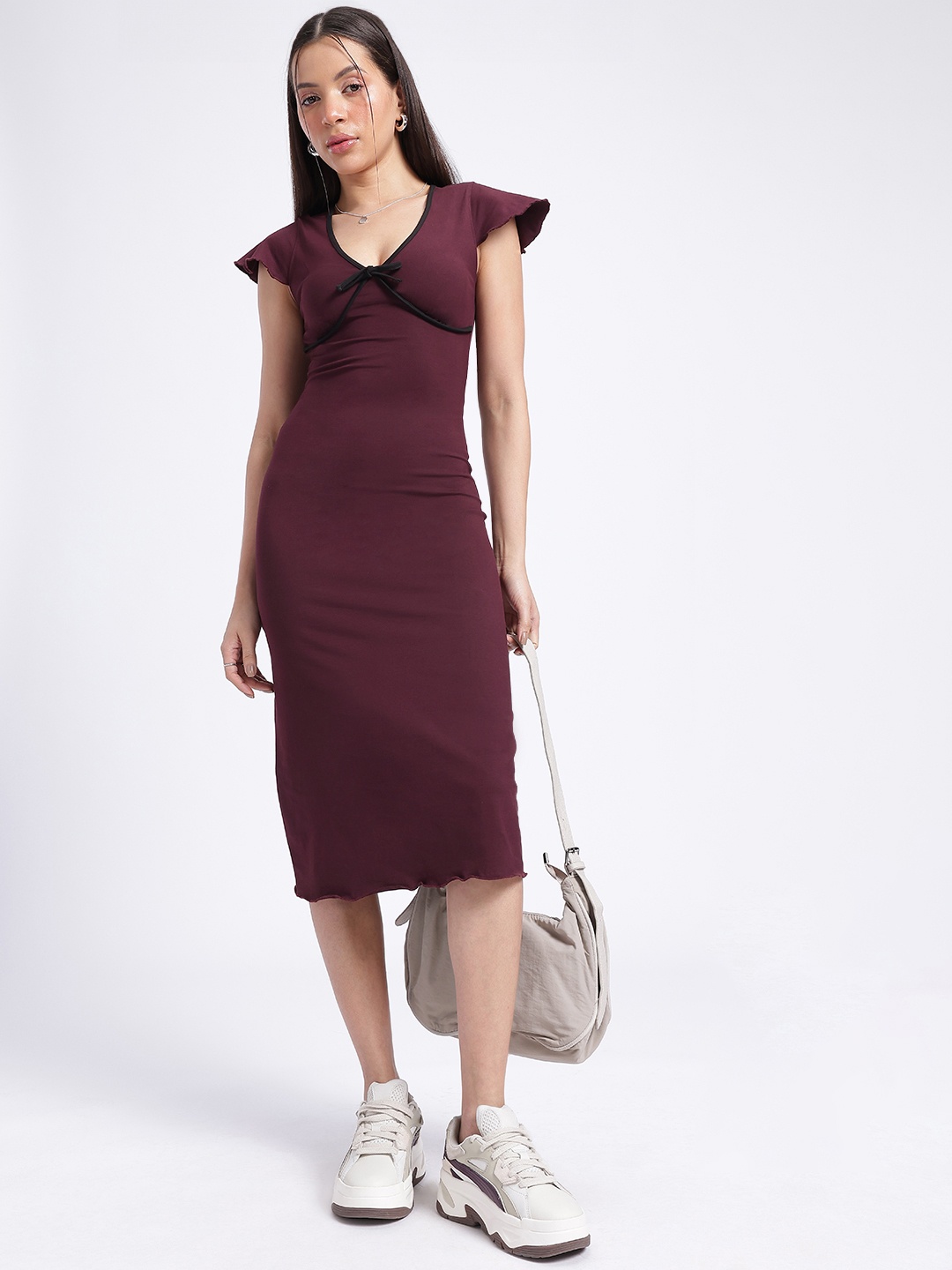 

glitchez Bow & Beyond Bow Detail Bodycon Dress, Burgundy