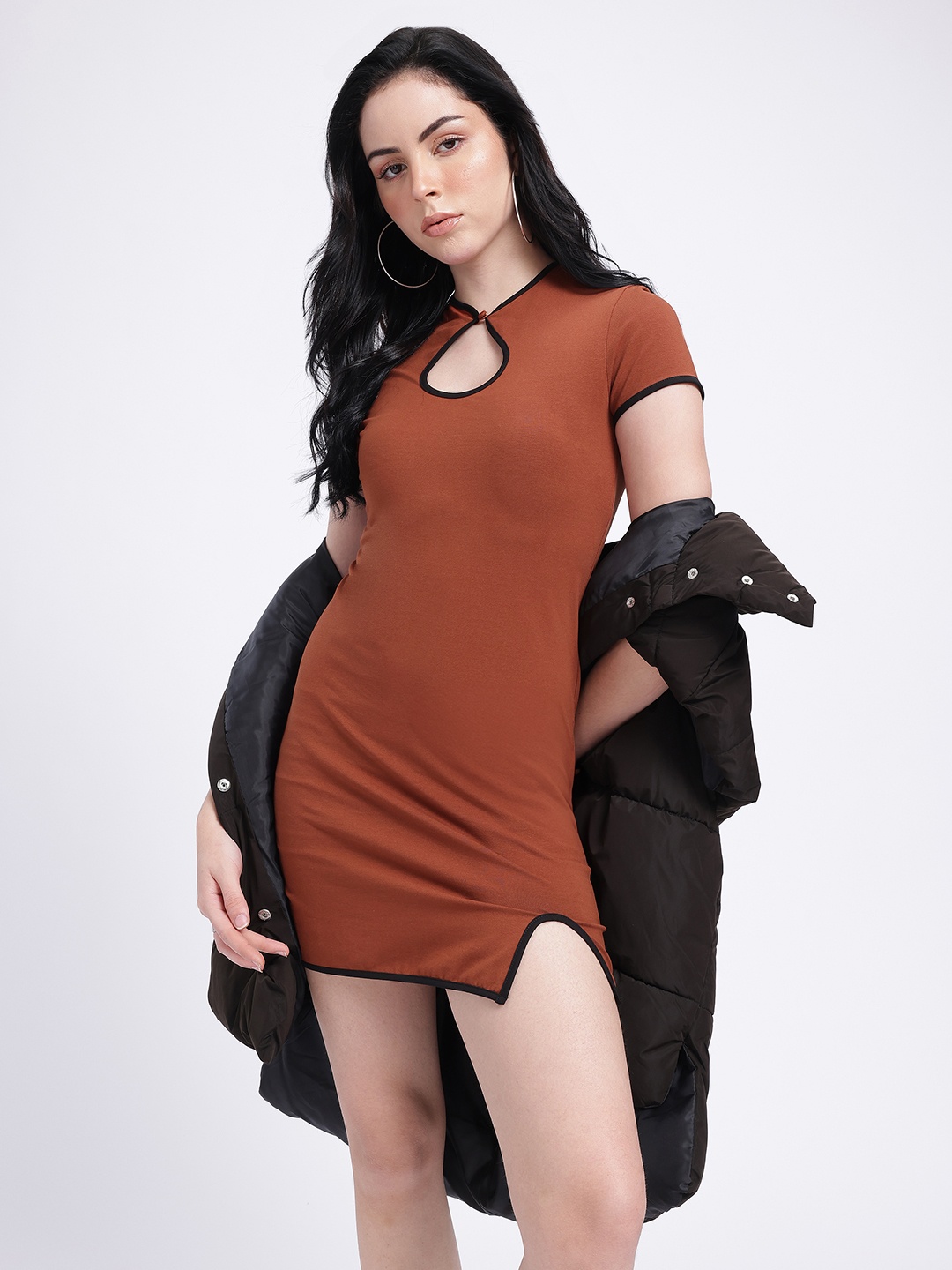 

glitchez Simply Stated Cut-Out Mini Shift Dress, Rust