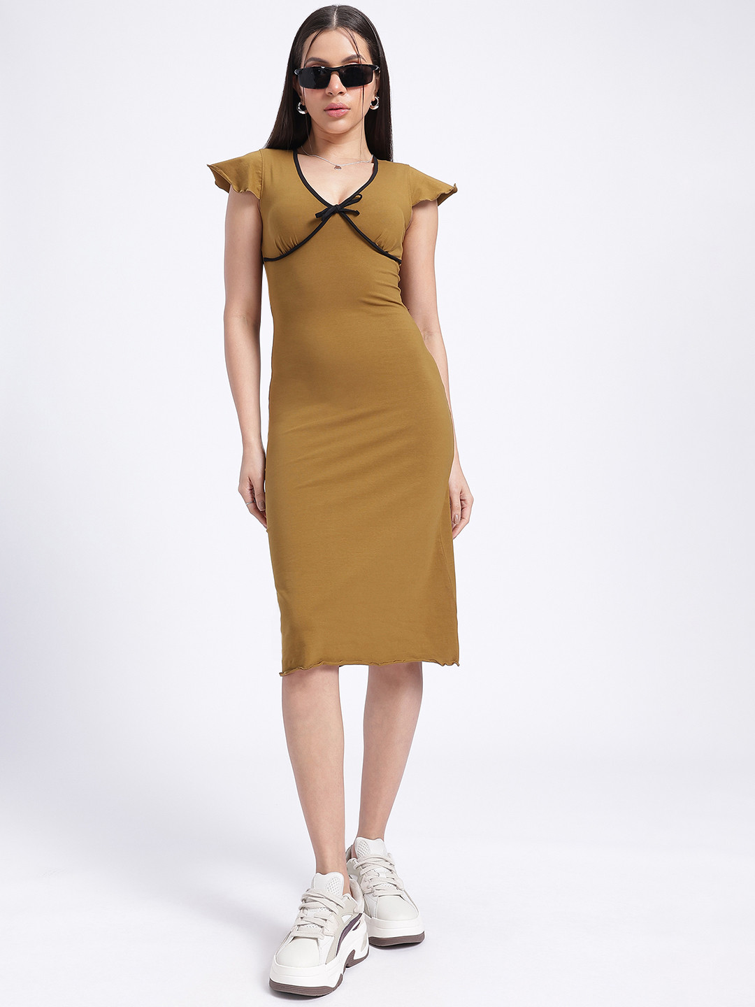 

glitchez Belle Bow Detail Bodycon Dress, Mustard